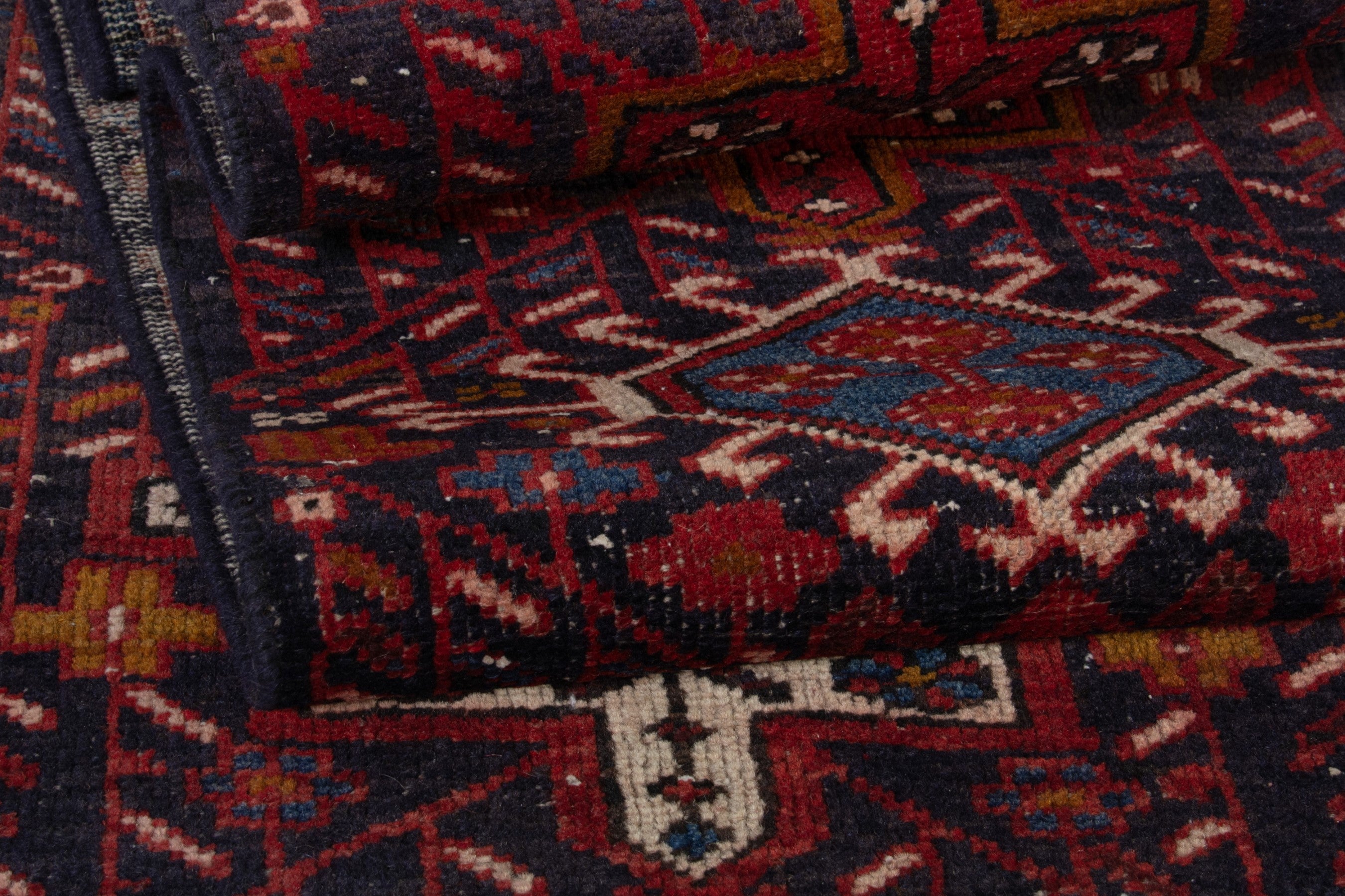 Persian Gharajeh runner rug in deep red and cream, view 16 of 18