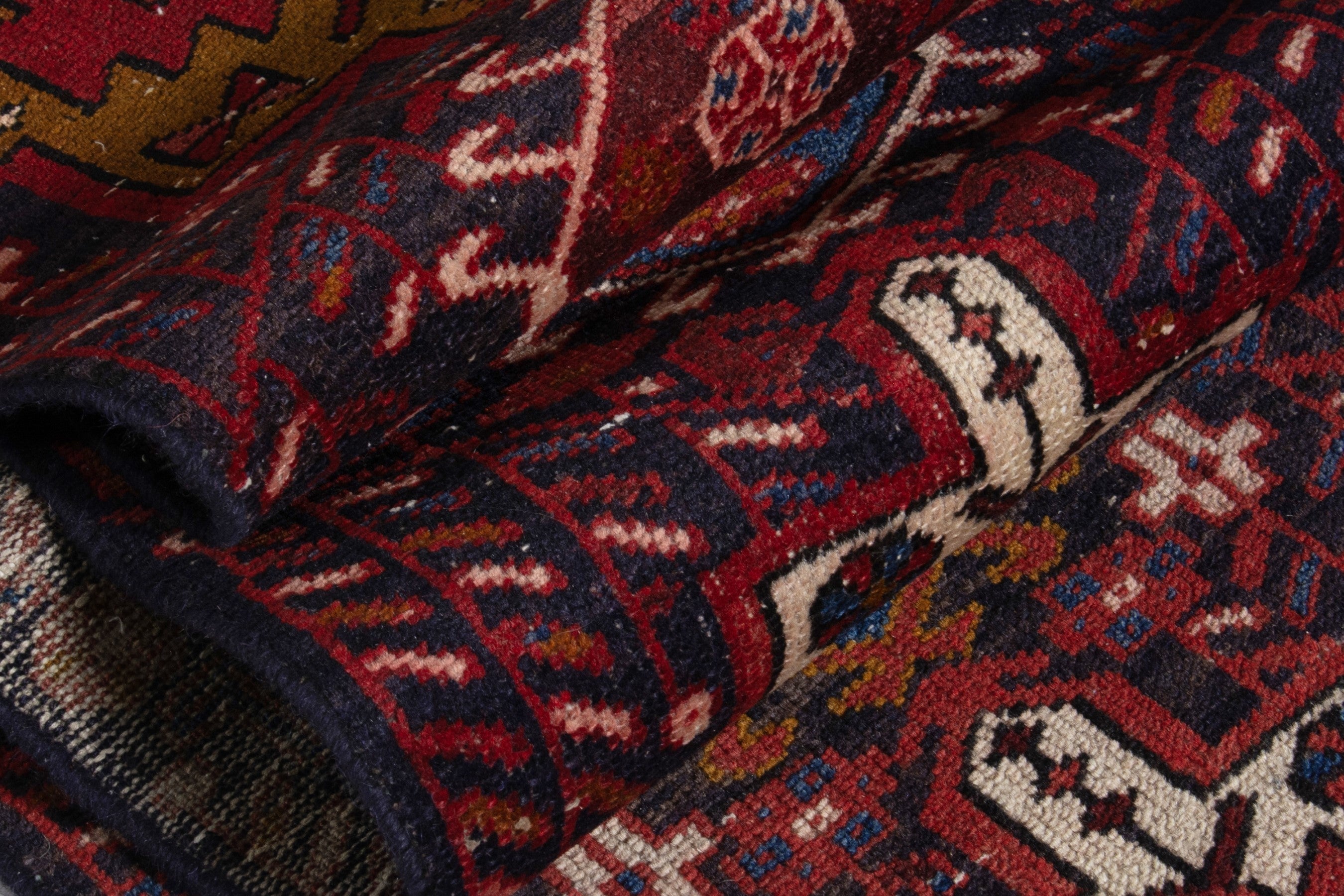 Persian Gharajeh runner rug in deep red and cream, view 17 of 18