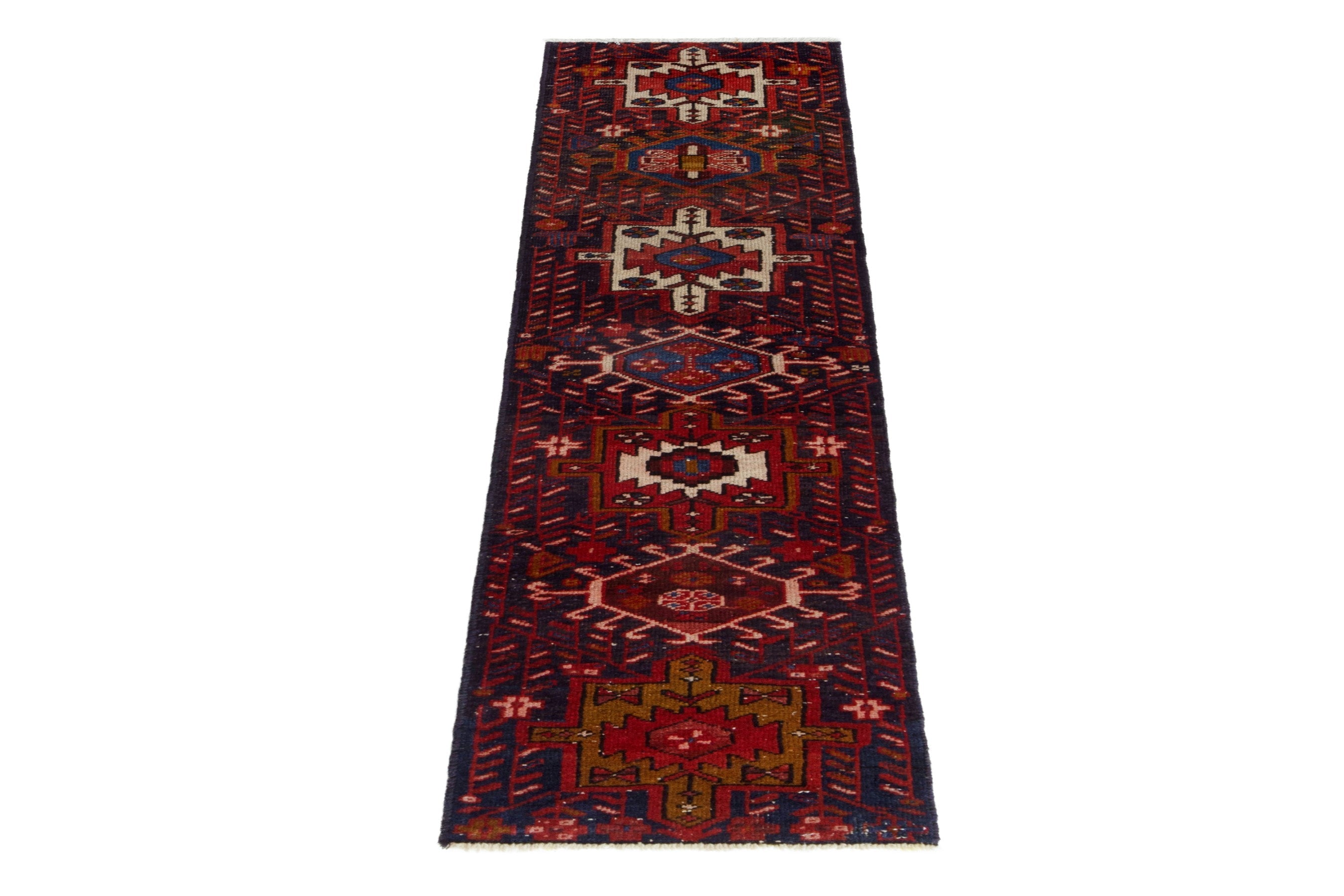 Persian Gharajeh runner rug in deep red and cream, view 2 of 18