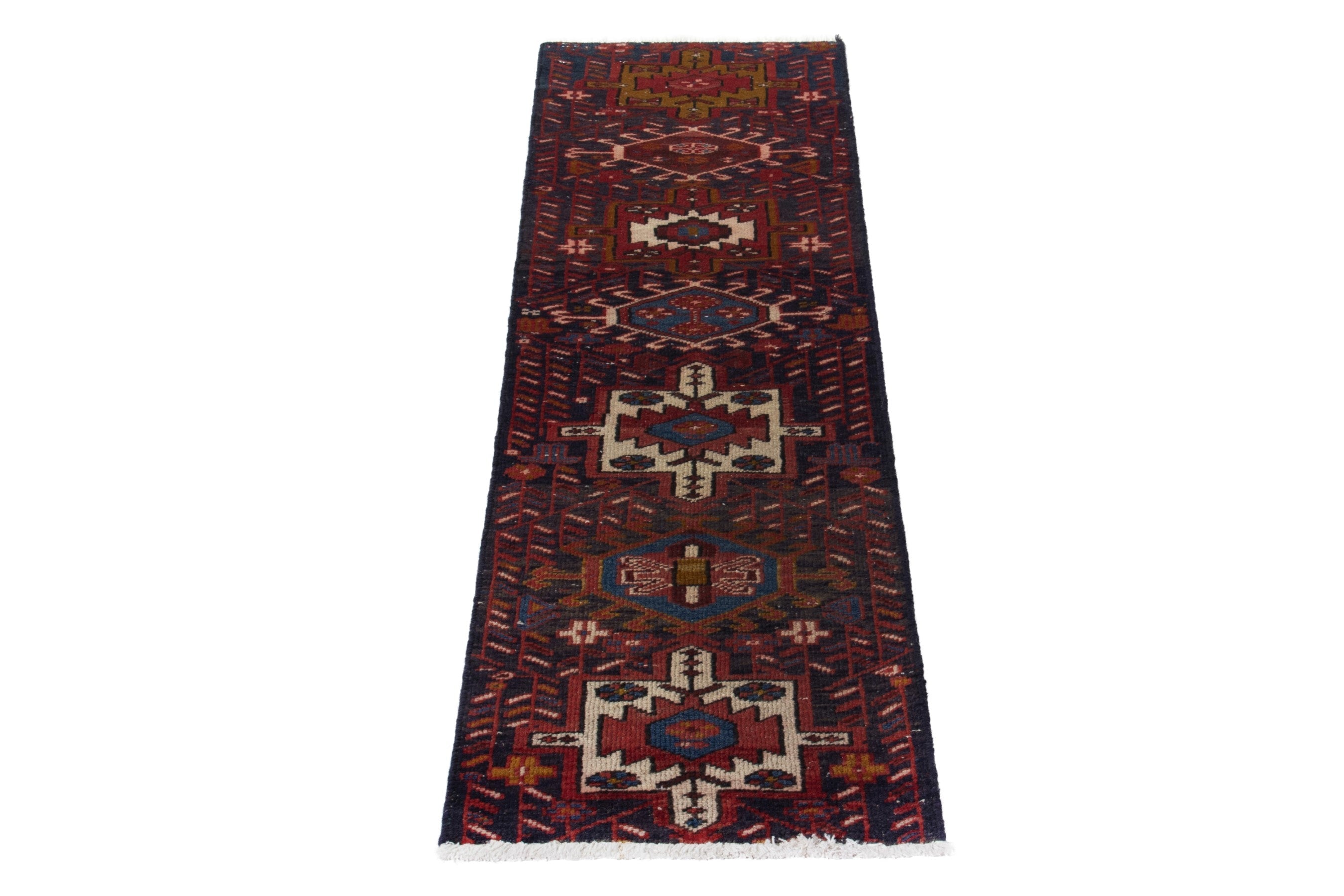 Persian Gharajeh runner rug in deep red and cream, view 3 of 18
