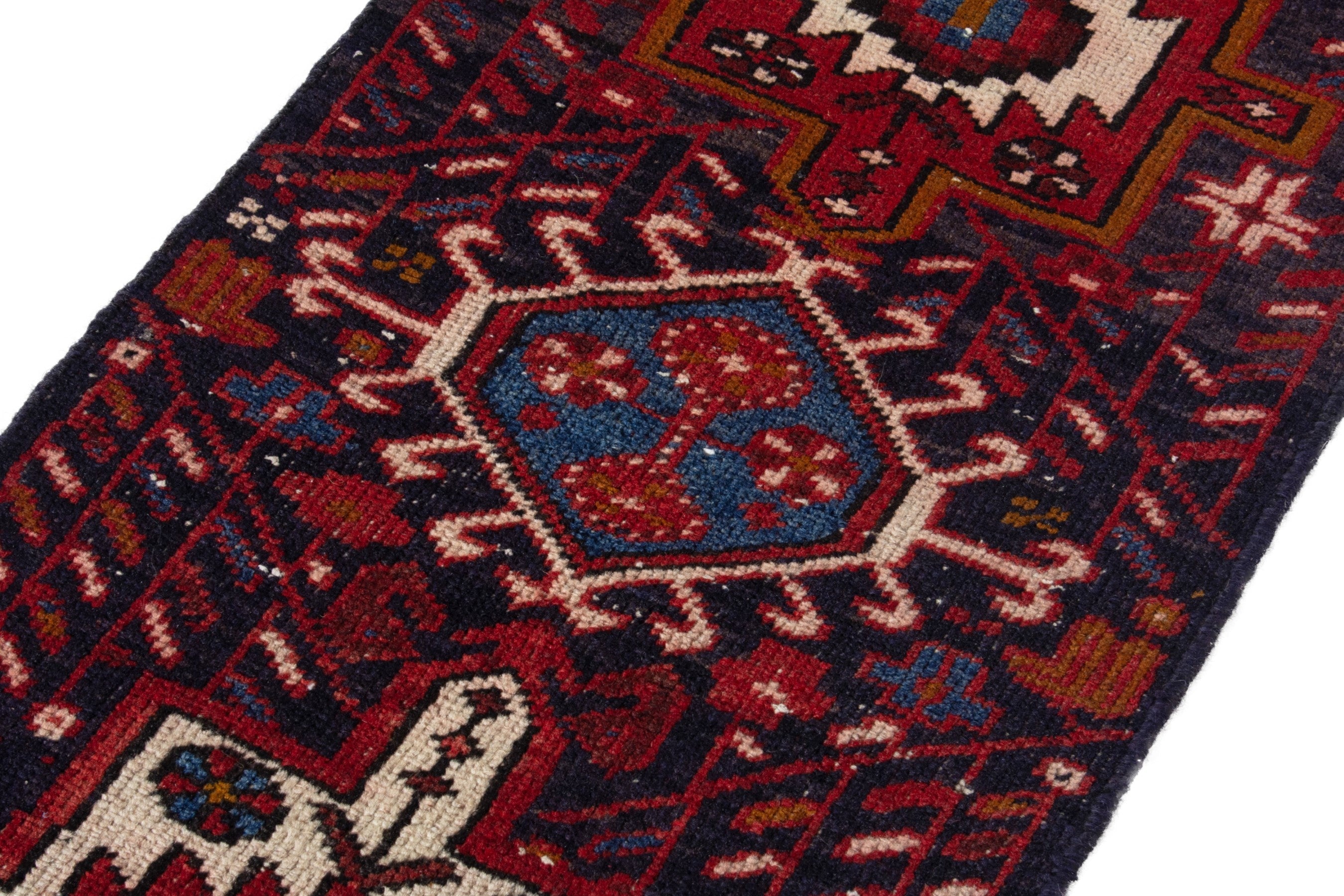 Persian Gharajeh runner rug in deep red and cream, view 4 of 18
