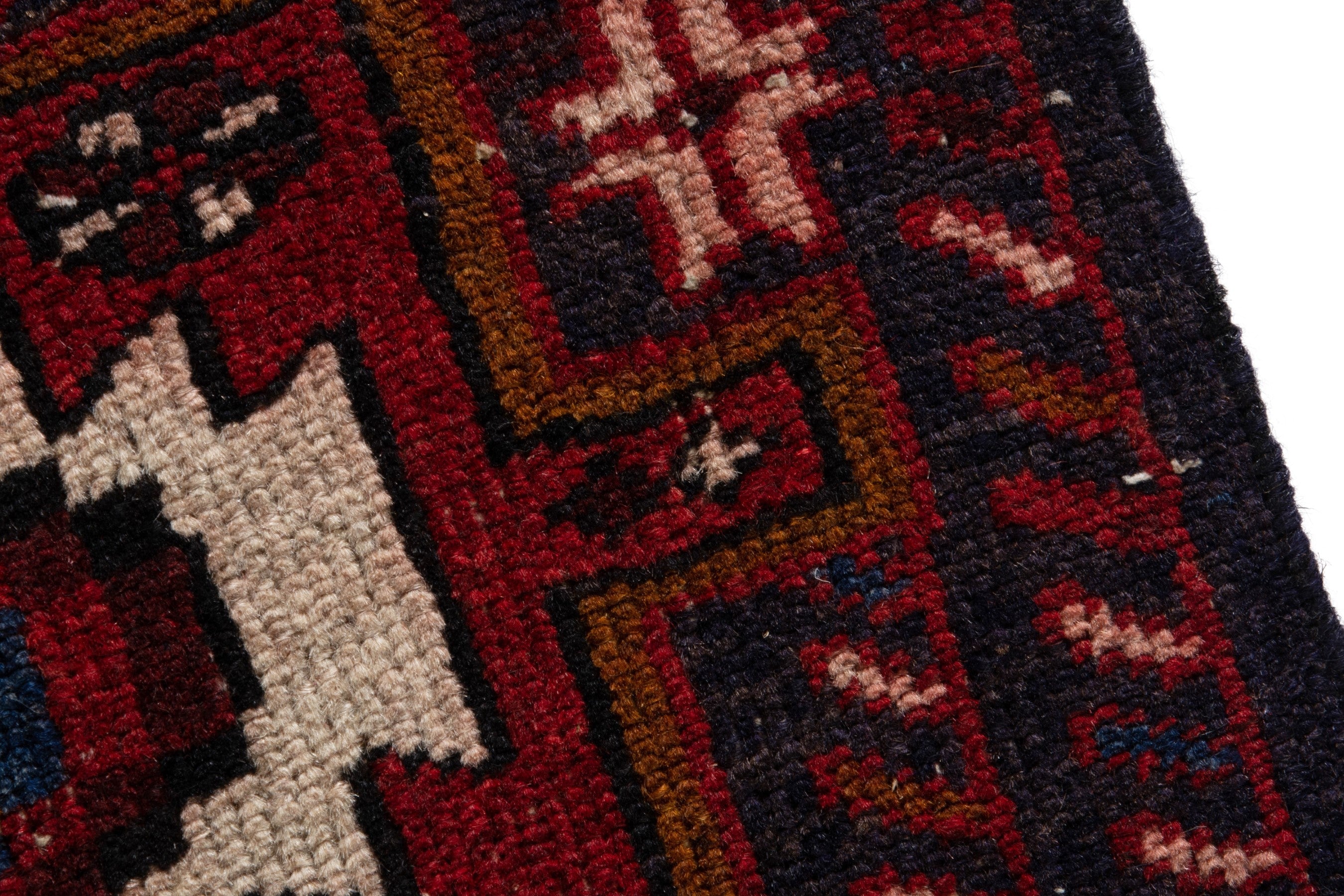 Persian Gharajeh runner rug in deep red and cream, view 7 of 18