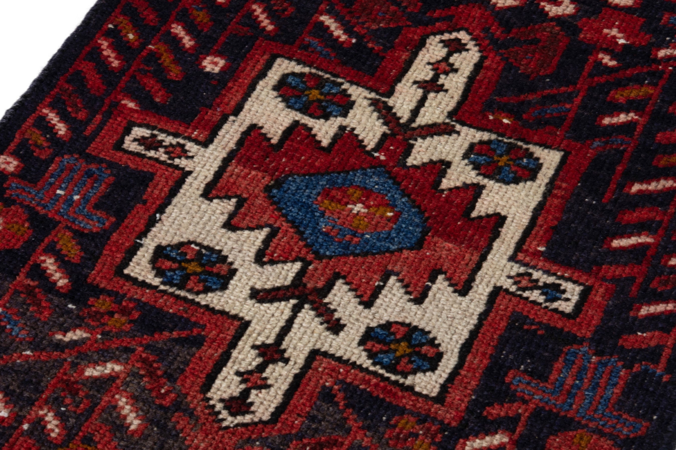 Persian Gharajeh runner rug in deep red and cream, view 9 of 18