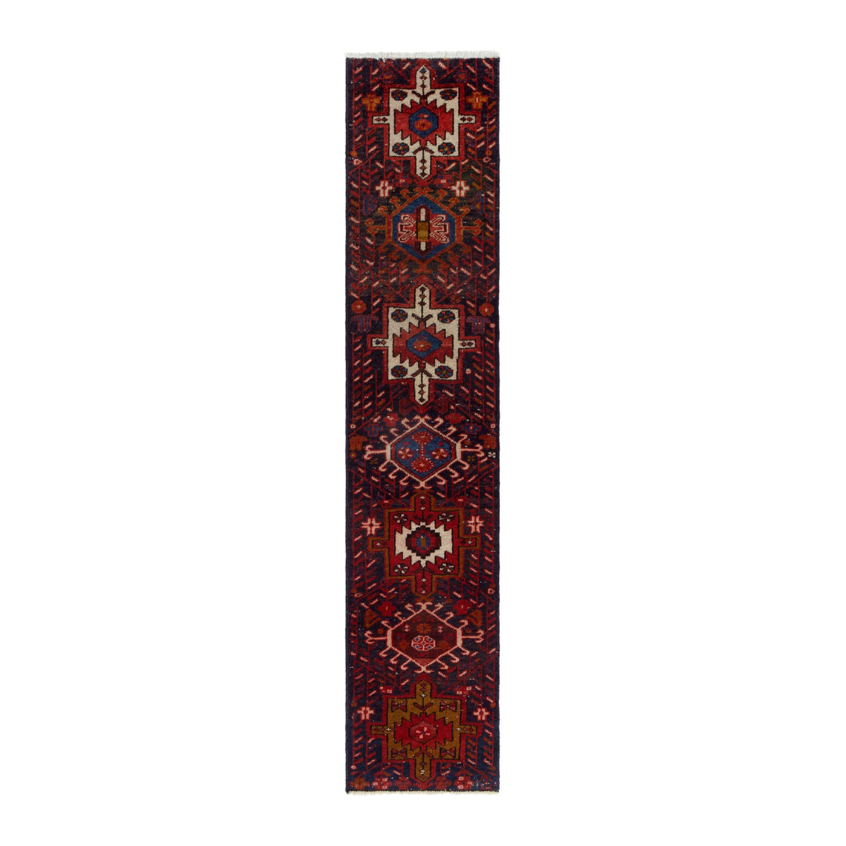 Persian Gharajeh runner rug in deep red and cream, 1'7" x 7'4"