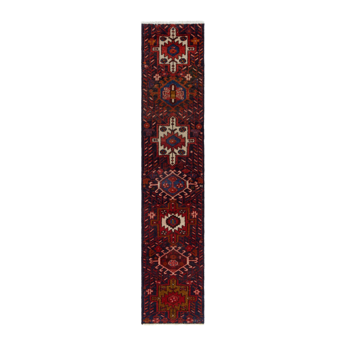 Persian Gharajeh runner rug in deep red and cream, 1'7" x 7'4"