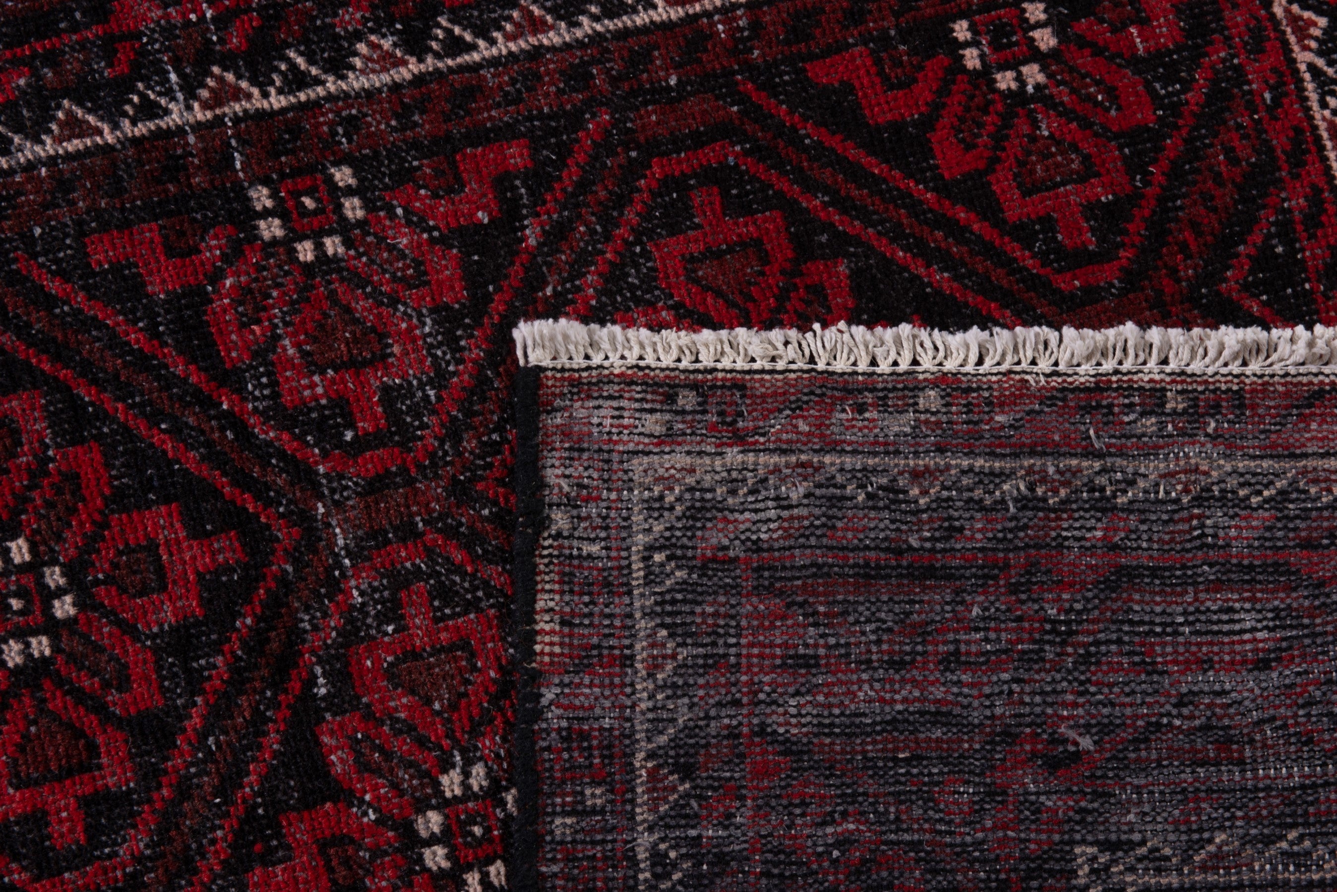 Persian Baluch runner rug in burgundy and deep red, view 19 of 19