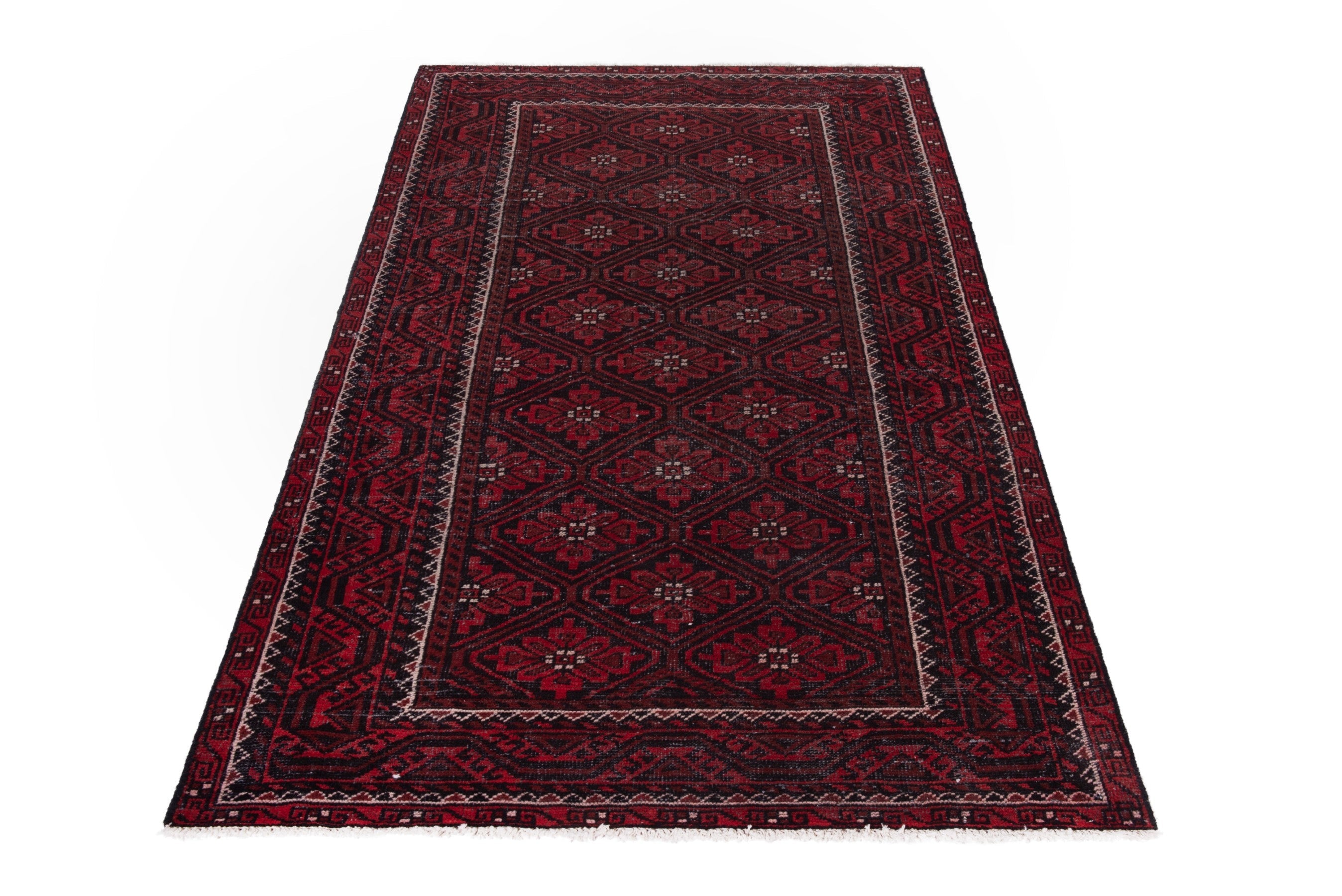 Persian Baluch runner rug in burgundy and deep red, view 3 of 19