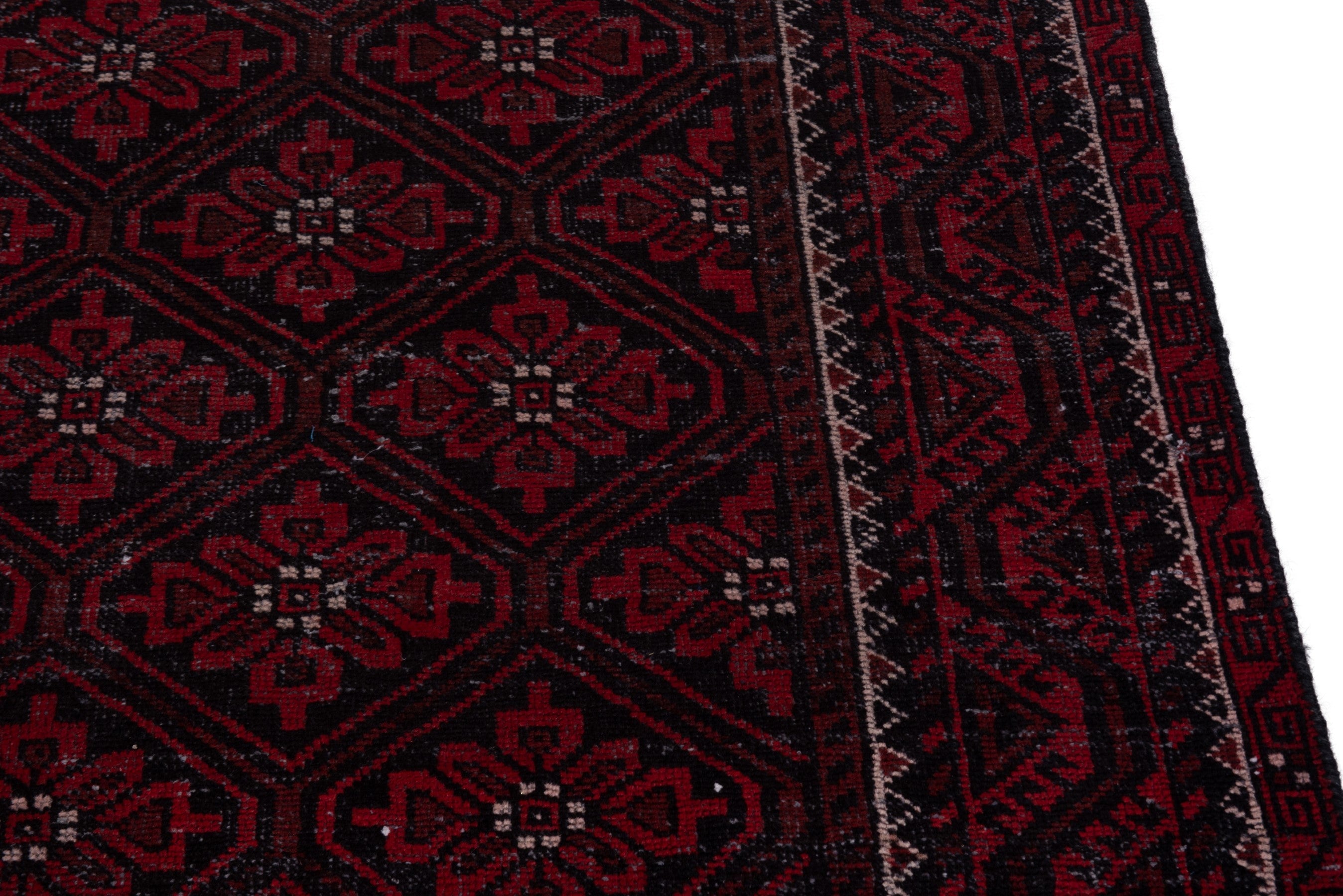 Persian Baluch runner rug in burgundy and deep red, view 7 of 19
