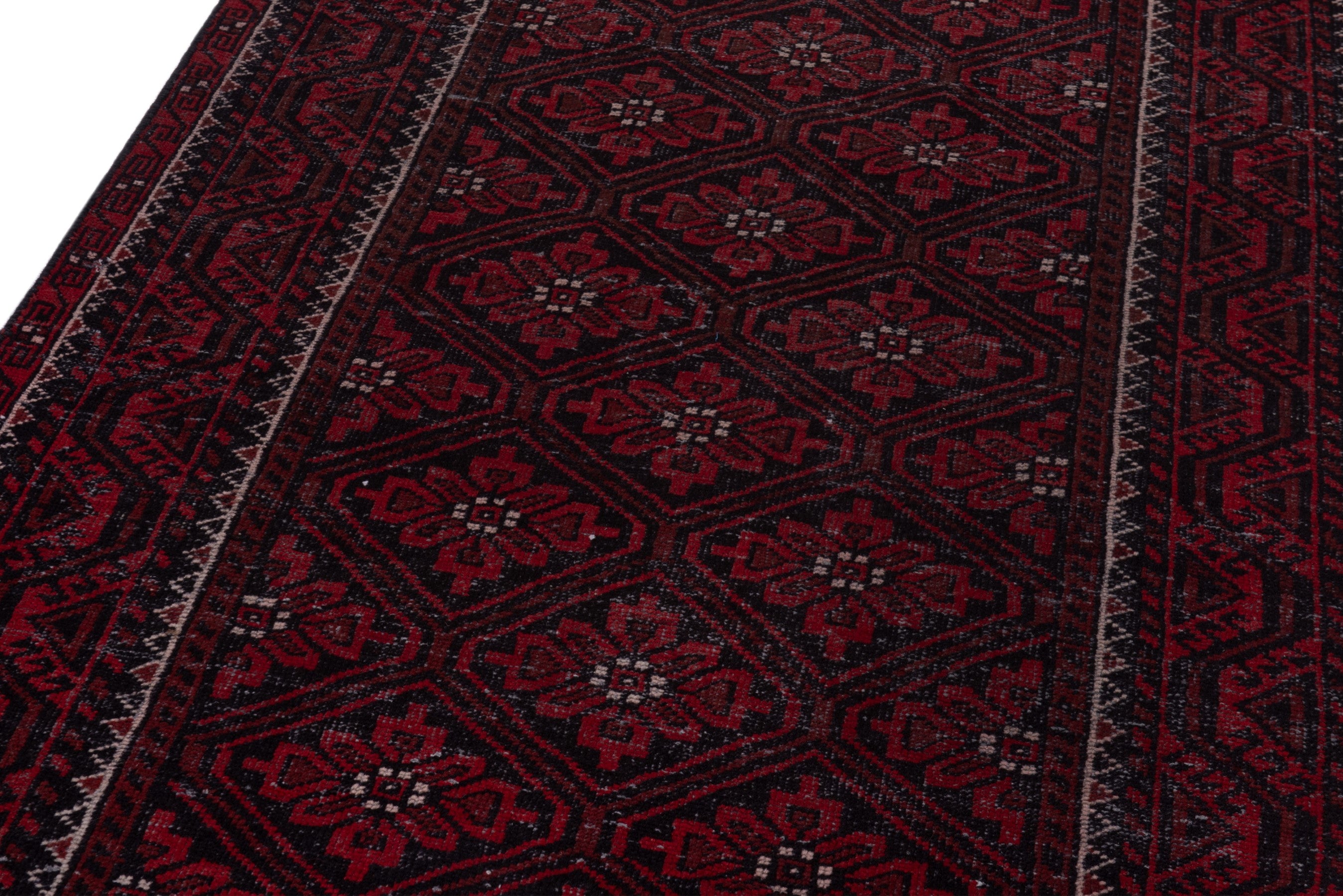 Persian Baluch runner rug in burgundy and deep red, view 9 of 19