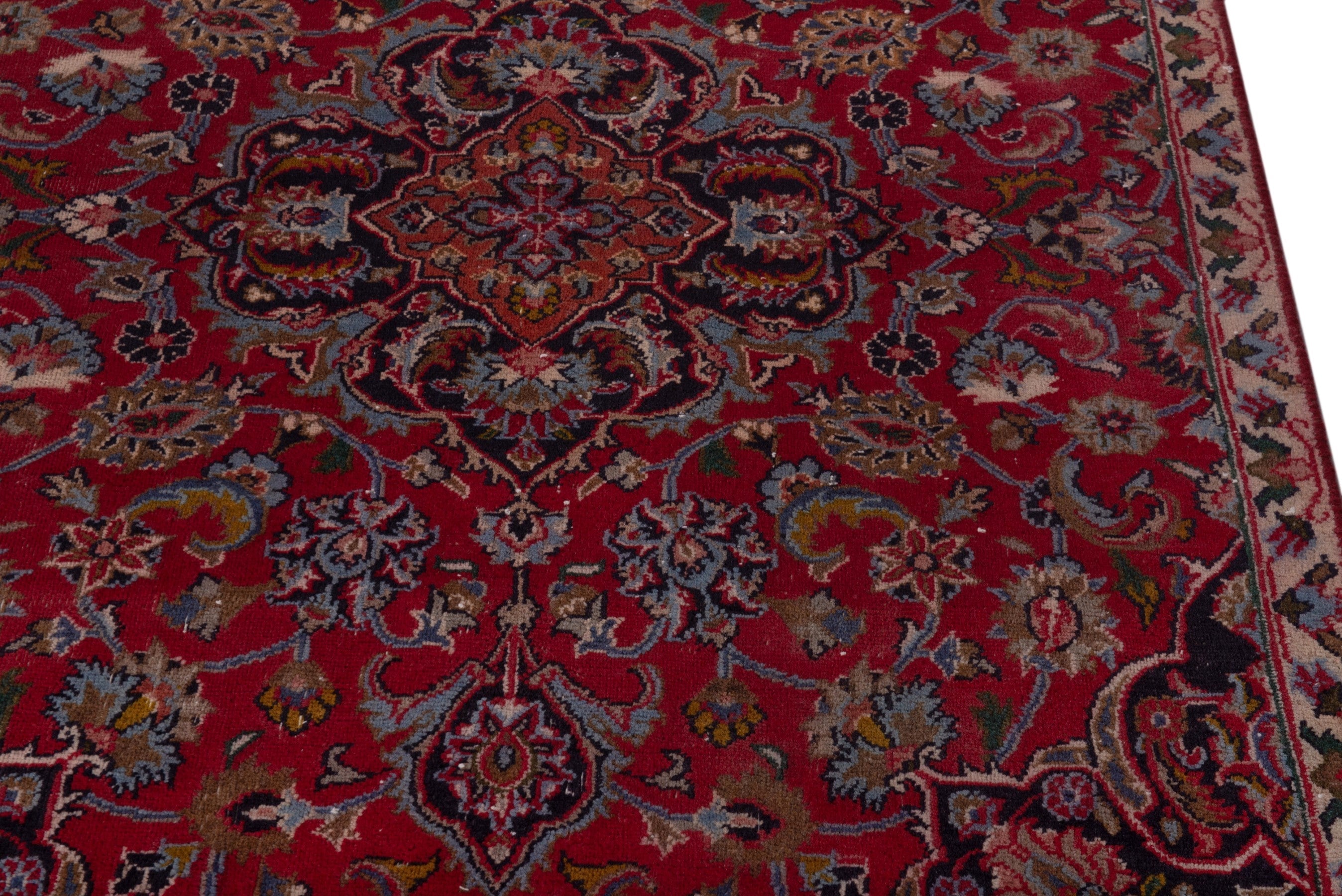 Persian Mashhad accent rug in deep red and faded red, view 10 of 19