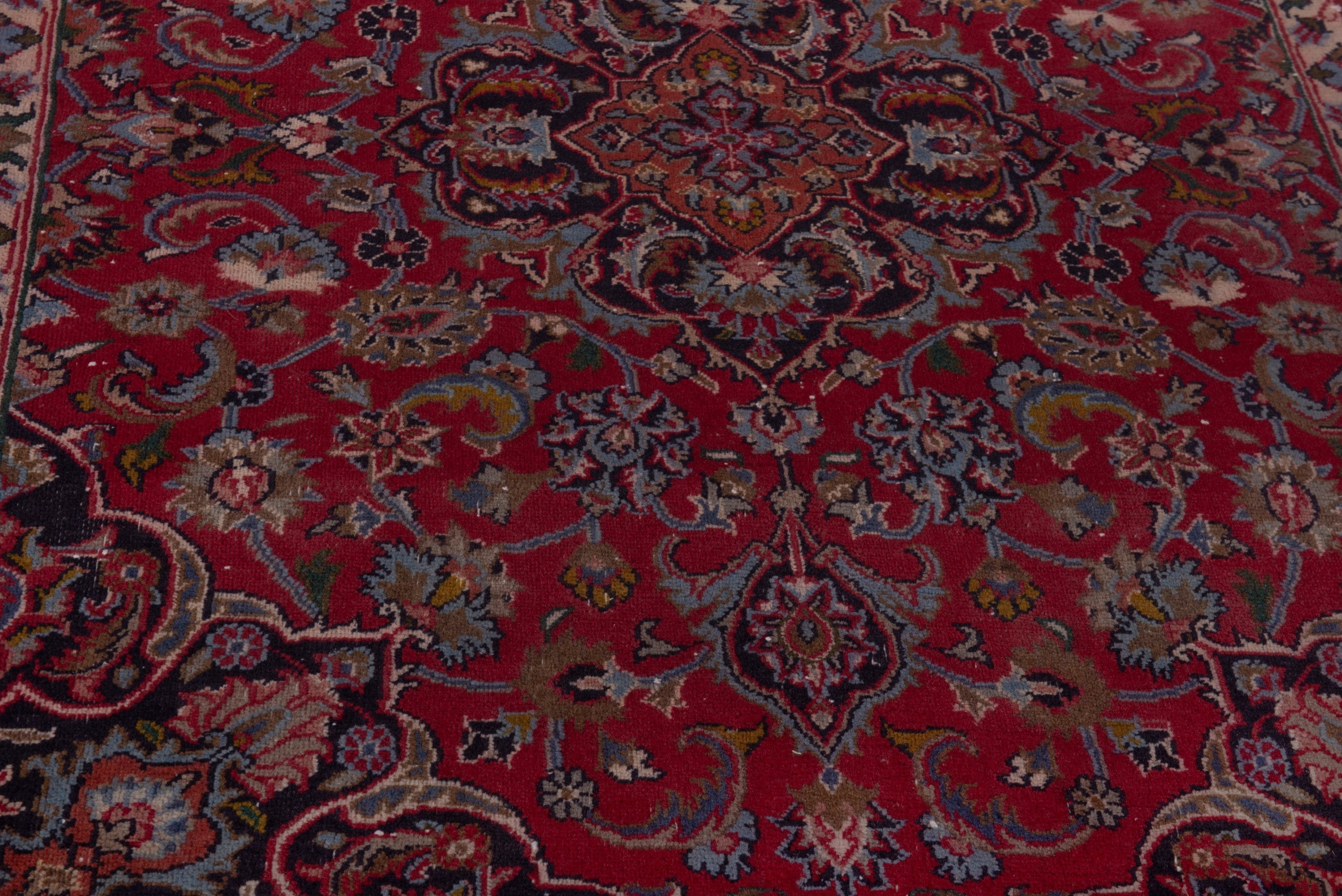 Persian Mashhad accent rug in deep red and faded red, view 11 of 19