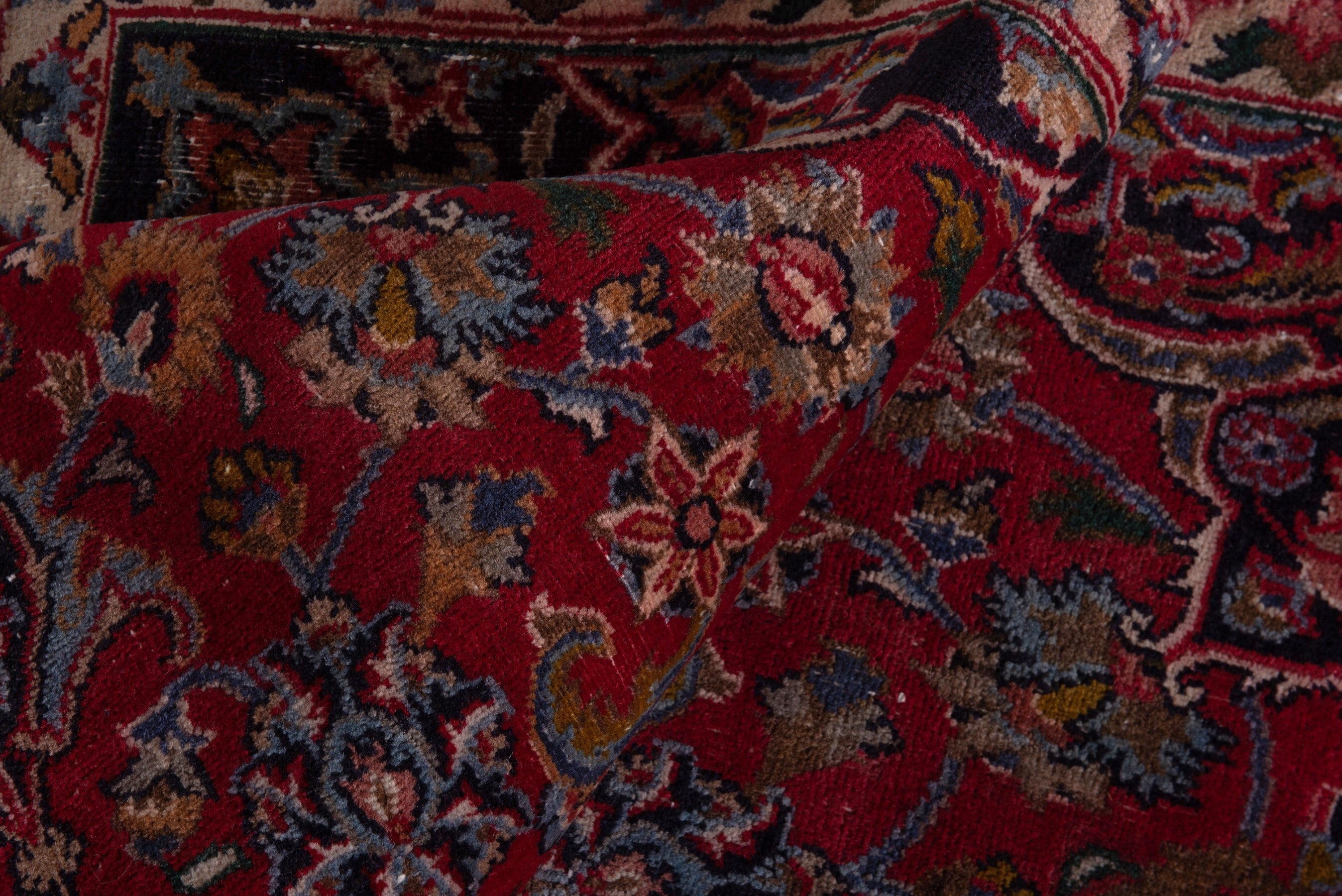 Persian Mashhad accent rug in deep red and faded red, view 16 of 19