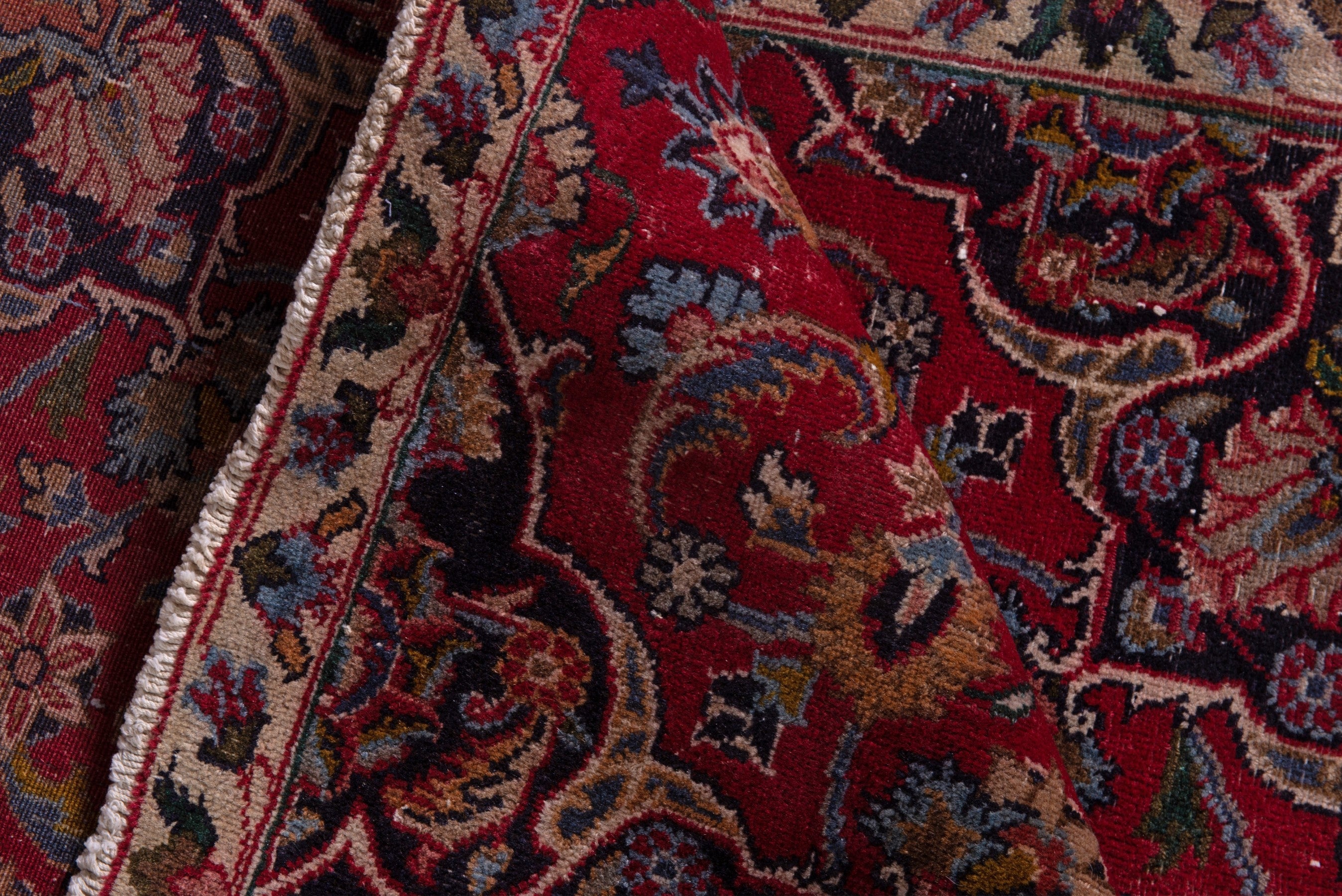 Persian Mashhad accent rug in deep red and faded red, view 17 of 19