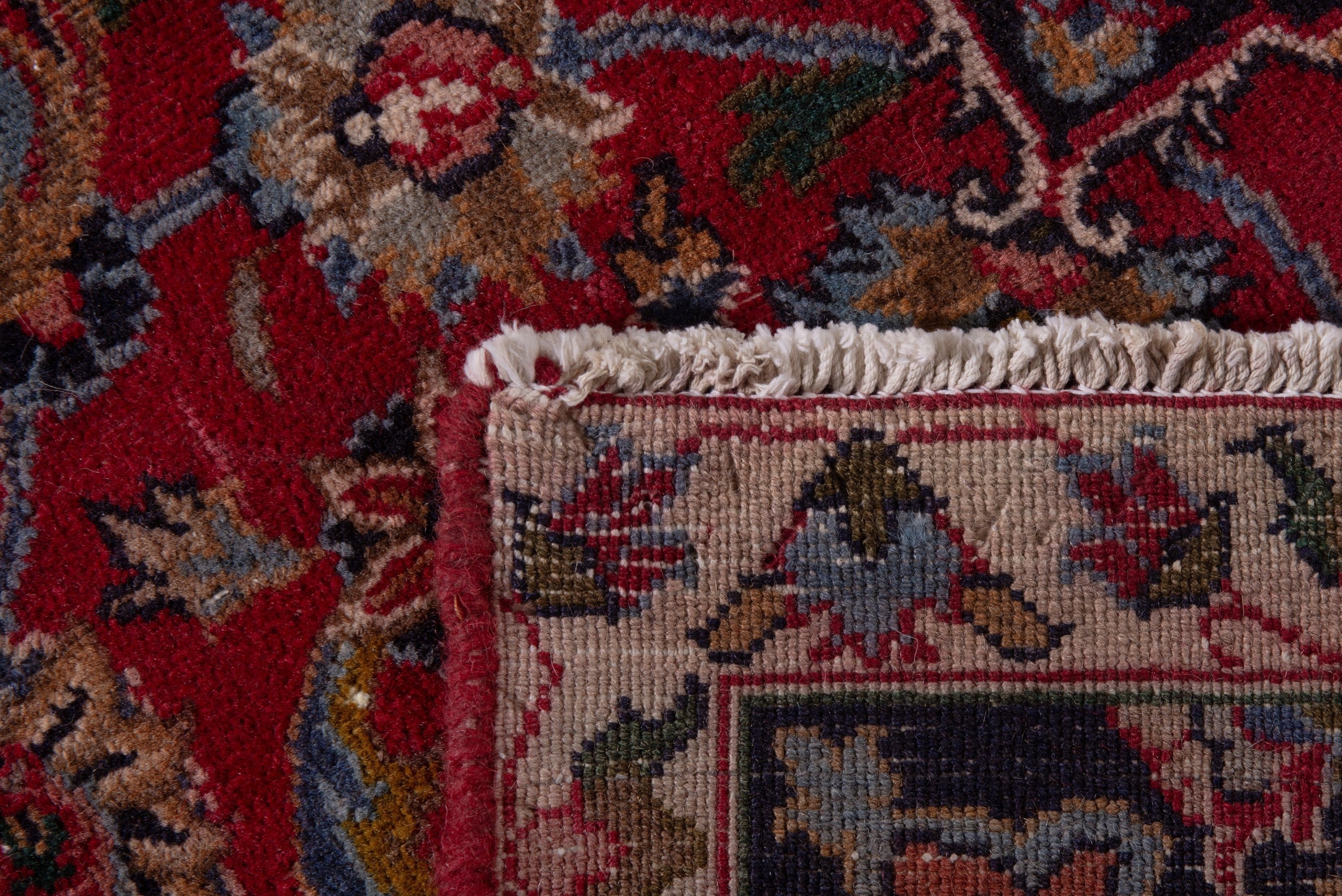 Persian Mashhad accent rug in deep red and faded red, view 19 of 19