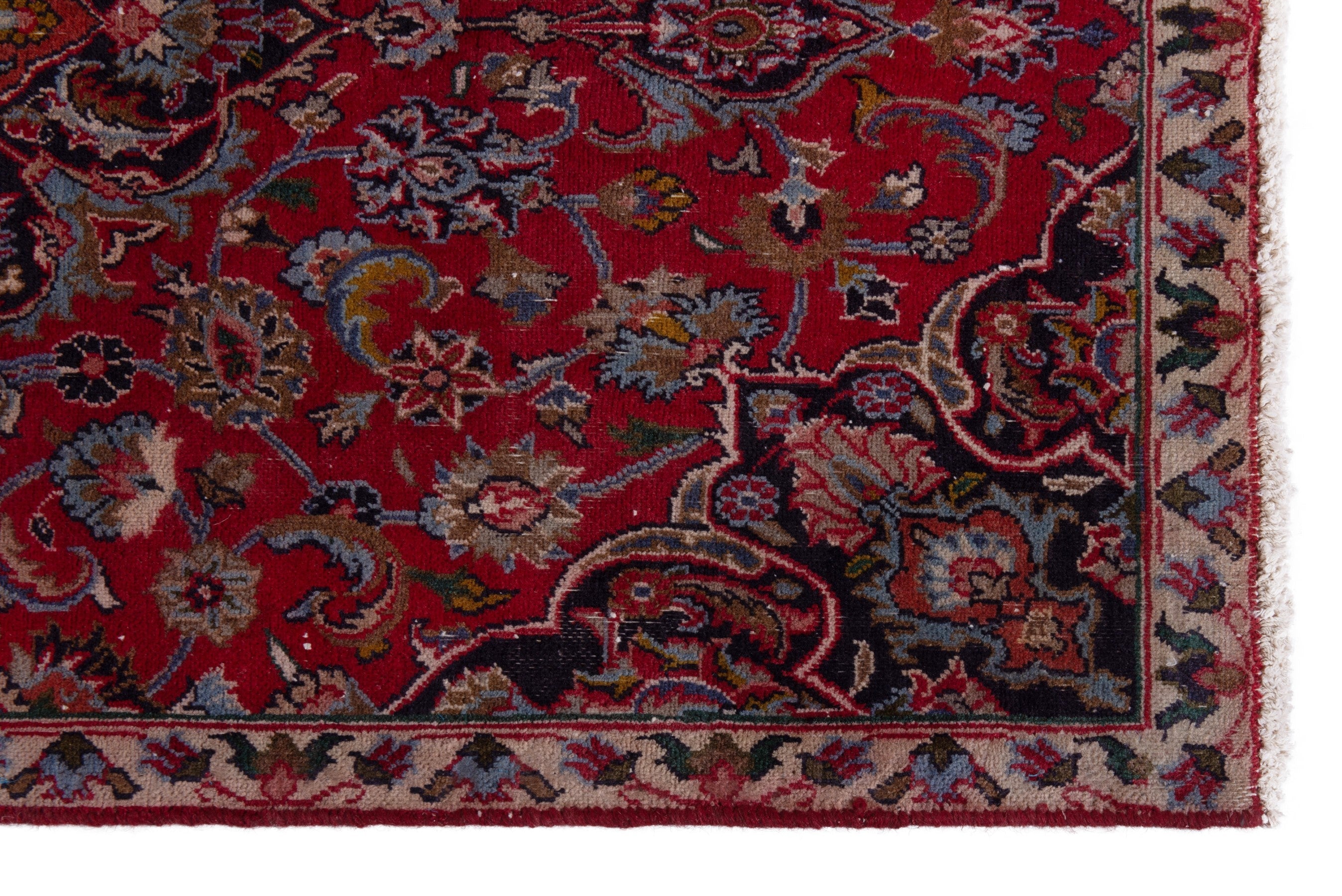 Persian Mashhad accent rug in deep red and faded red, view 5 of 19