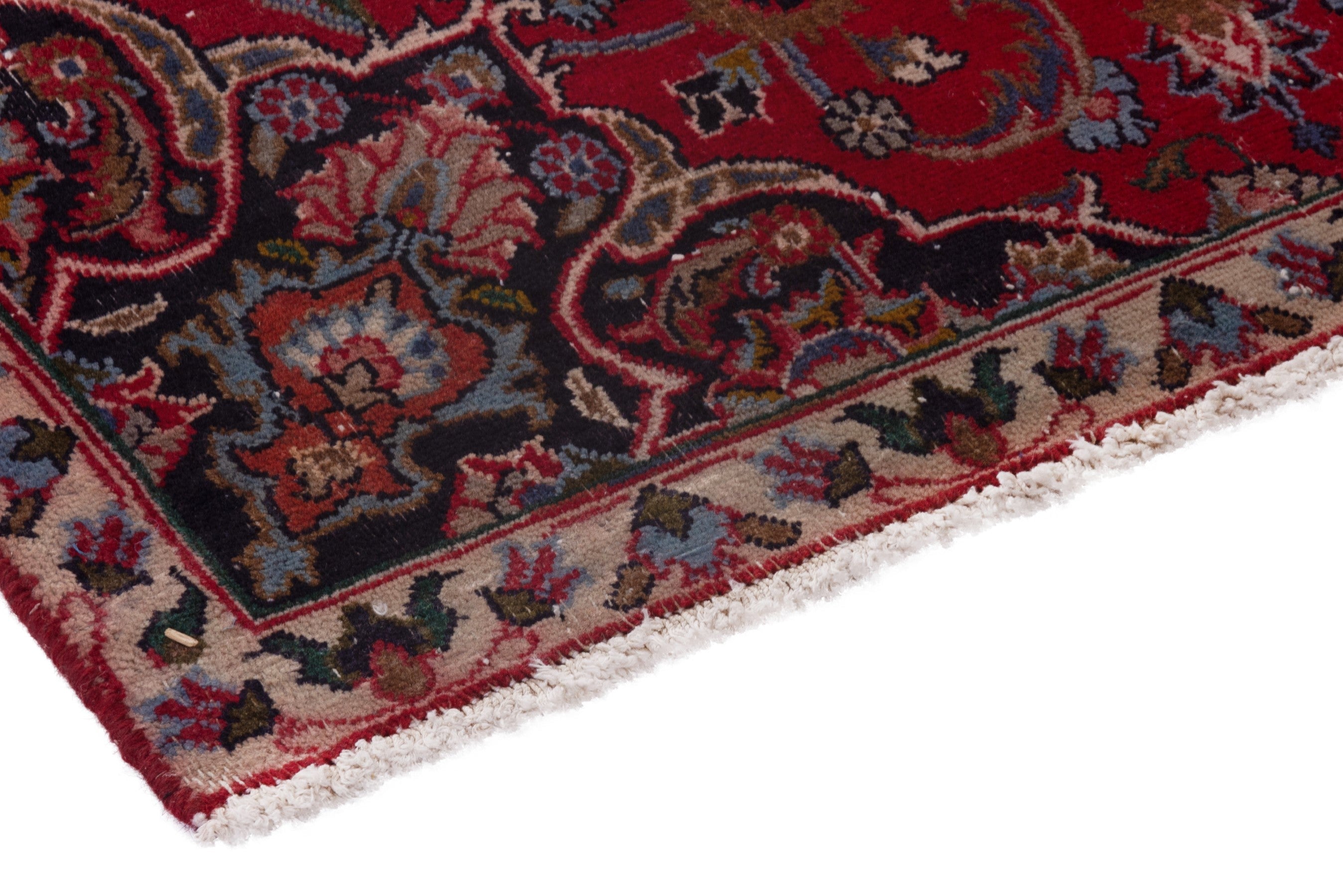 Persian Mashhad accent rug in deep red and faded red, view 6 of 19