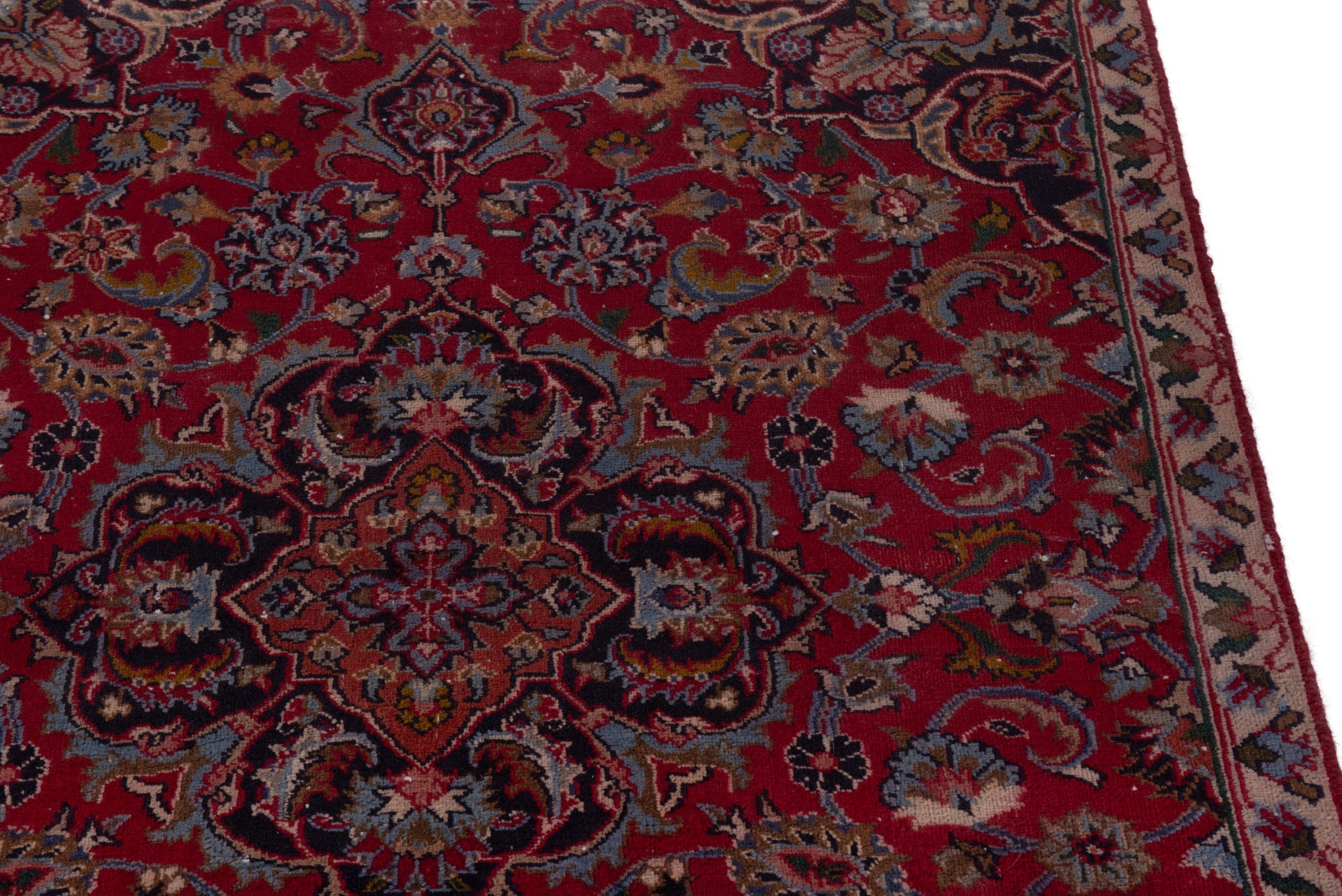 Persian Mashhad accent rug in deep red and faded red, view 7 of 19