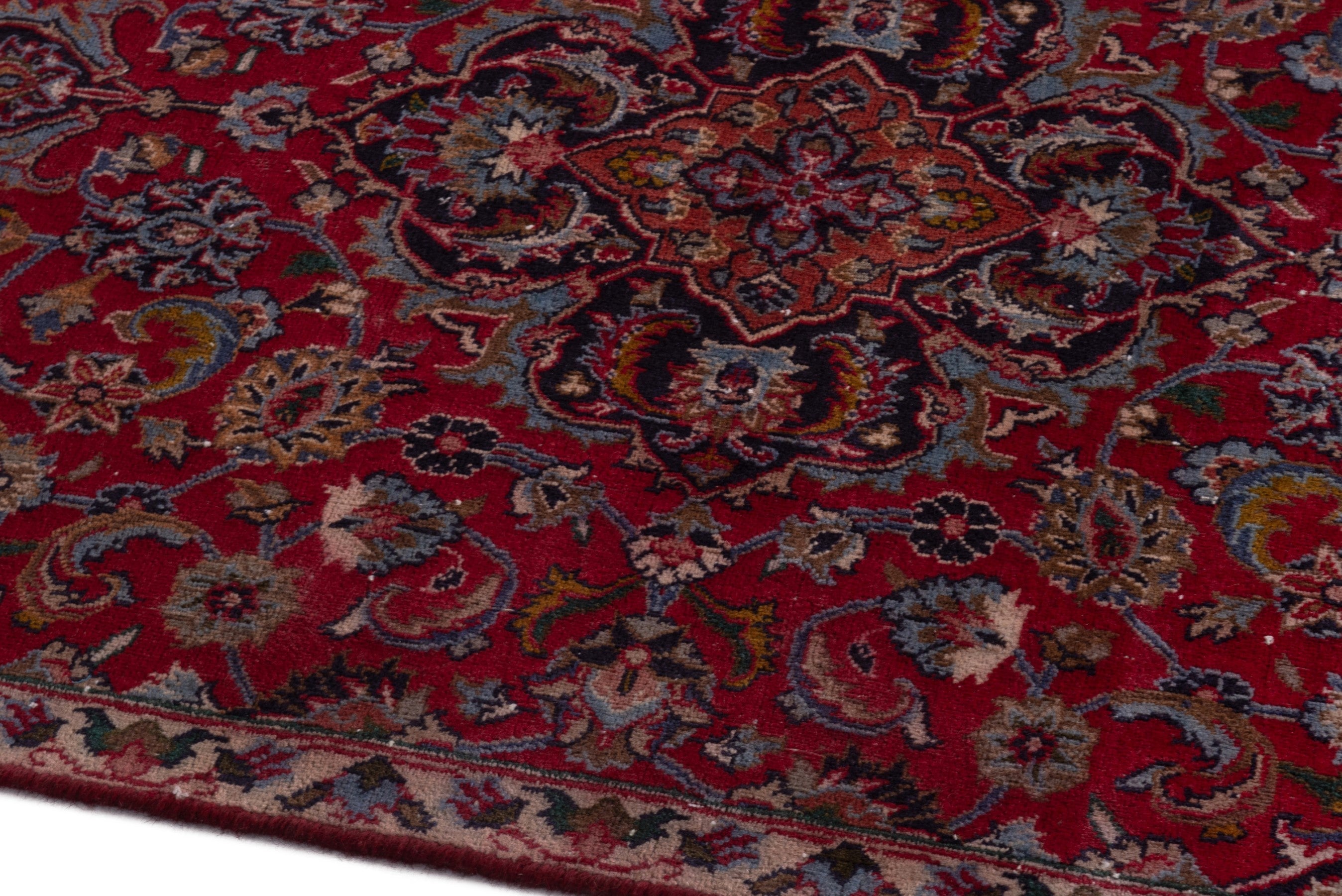 Persian Mashhad accent rug in deep red and faded red, view 8 of 19