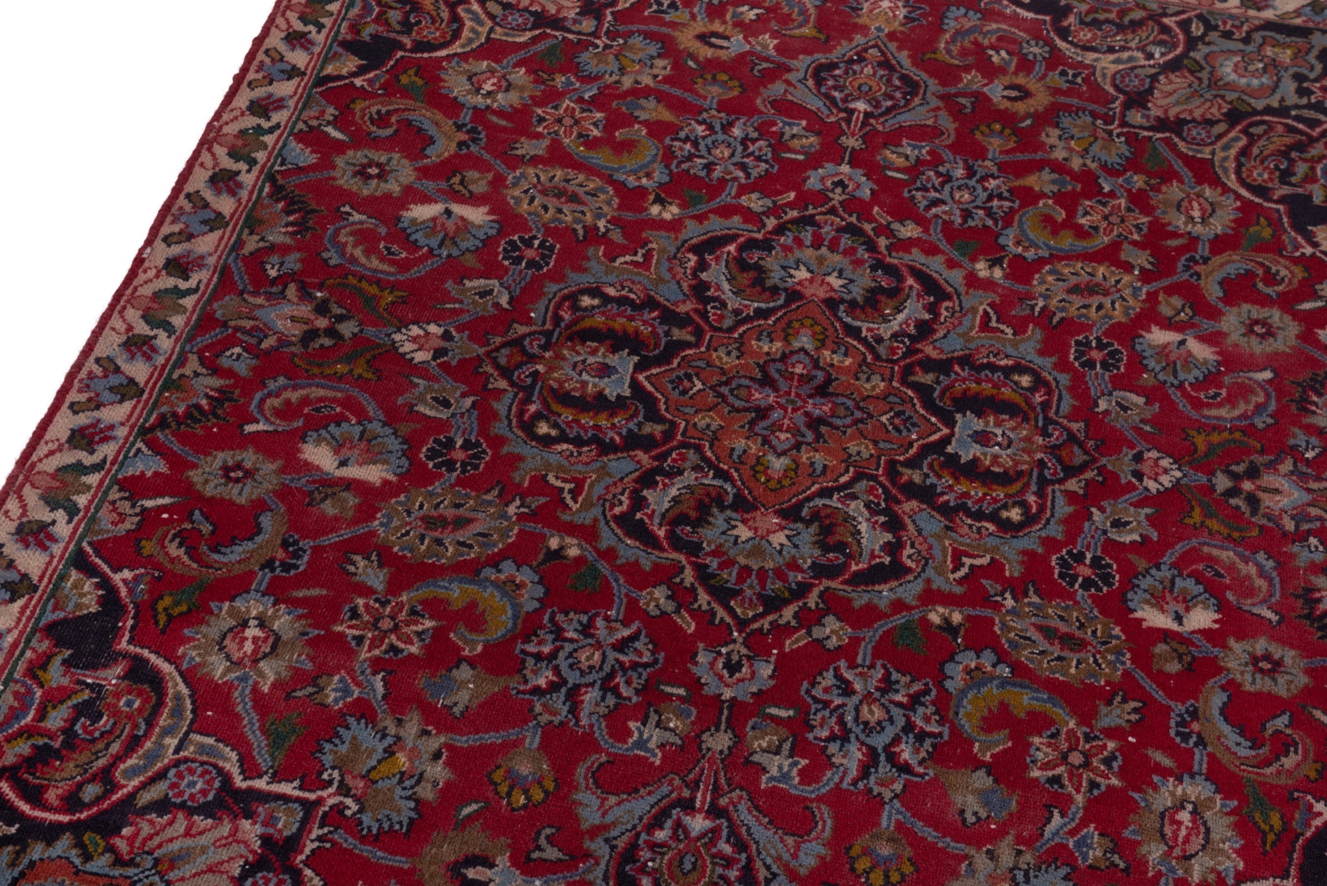 Persian Mashhad accent rug in deep red and faded red, view 9 of 19