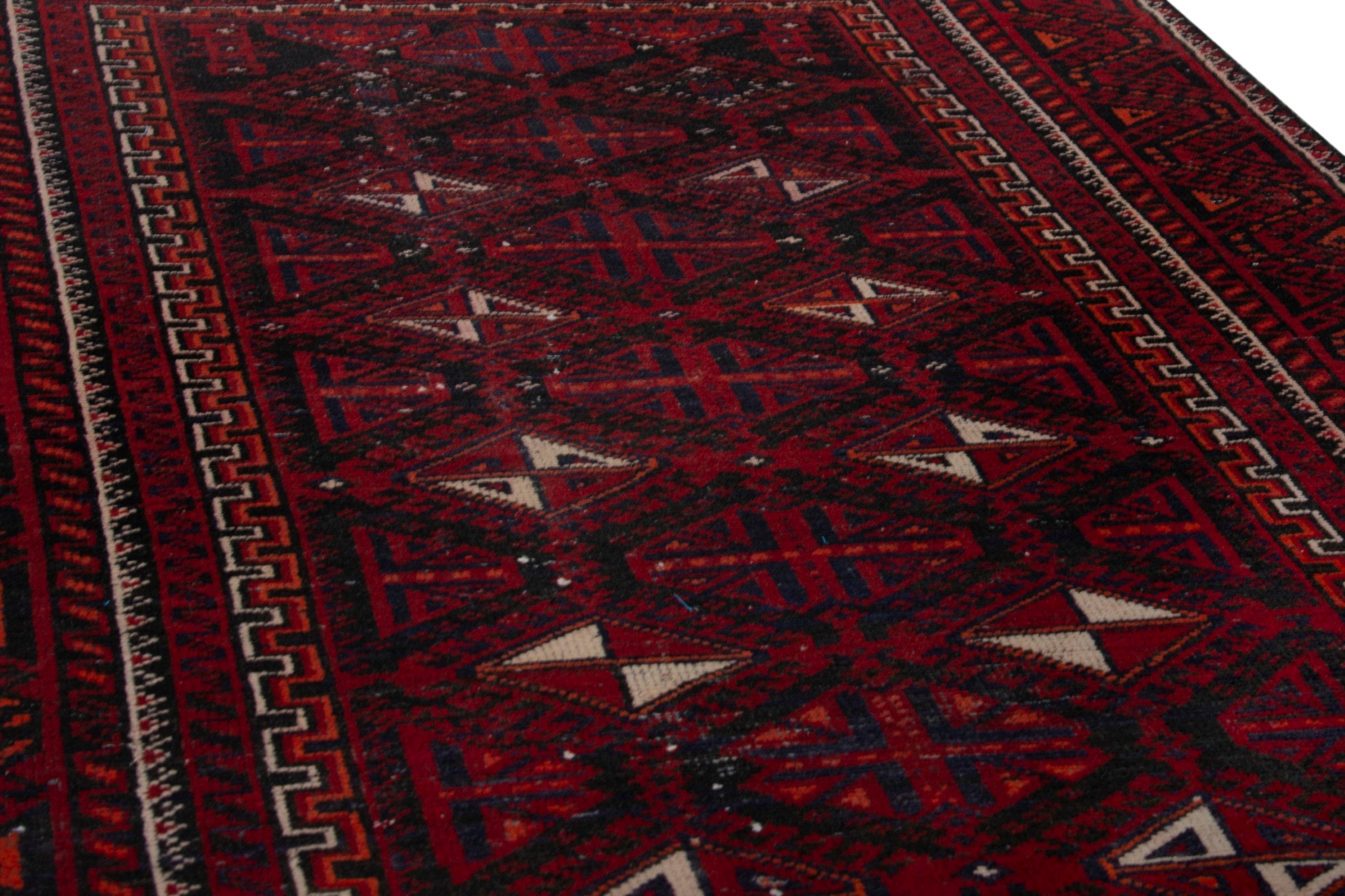 Persian Baluch accent rug in burgundy and deep red, view 10 of 17