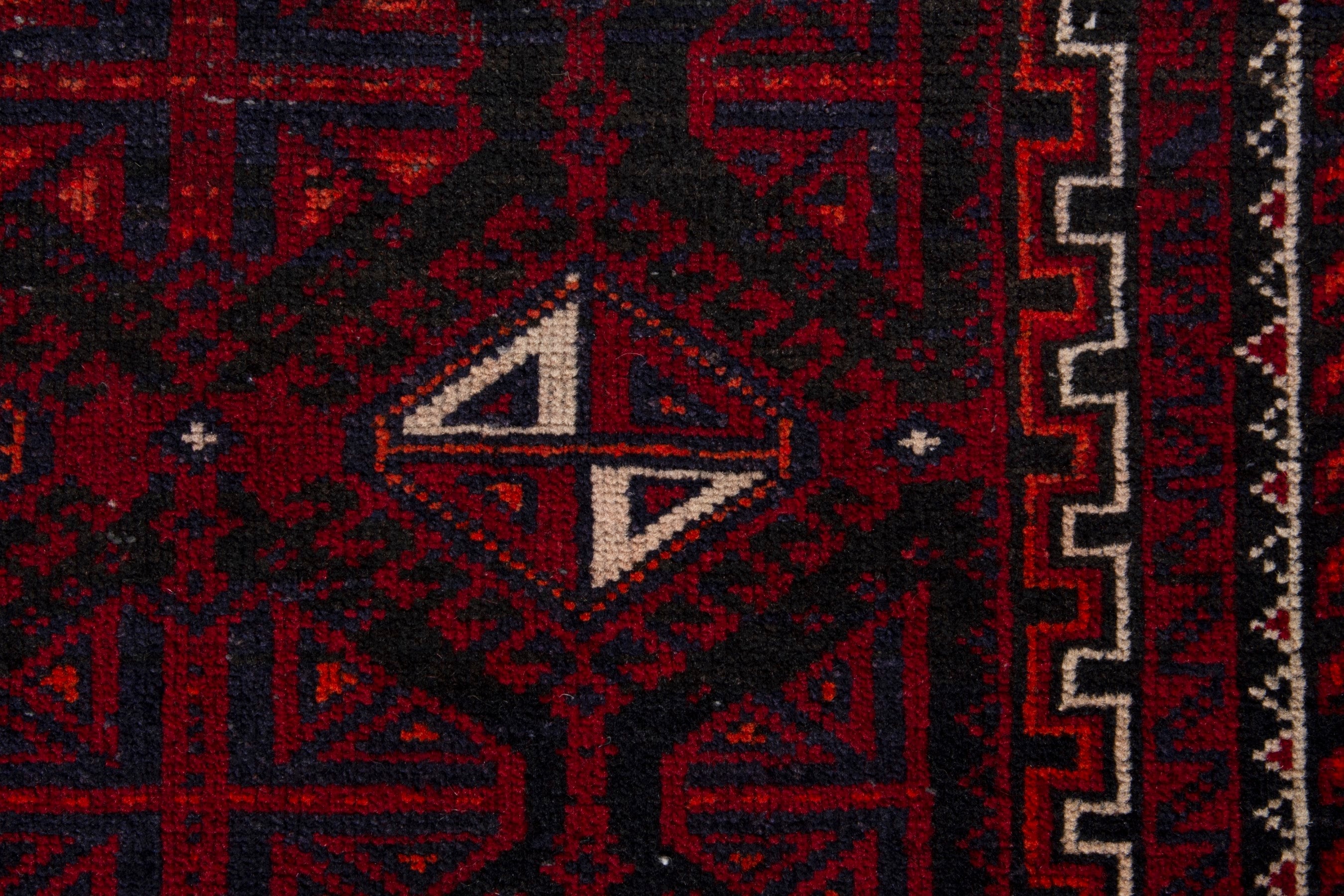 Persian Baluch accent rug in burgundy and deep red, view 12 of 17