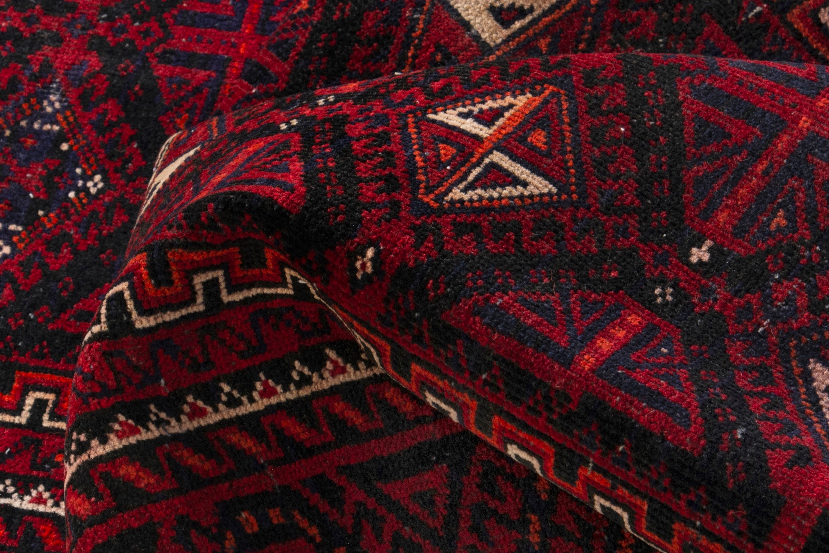 Persian Baluch accent rug in burgundy and deep red, view 14 of 17