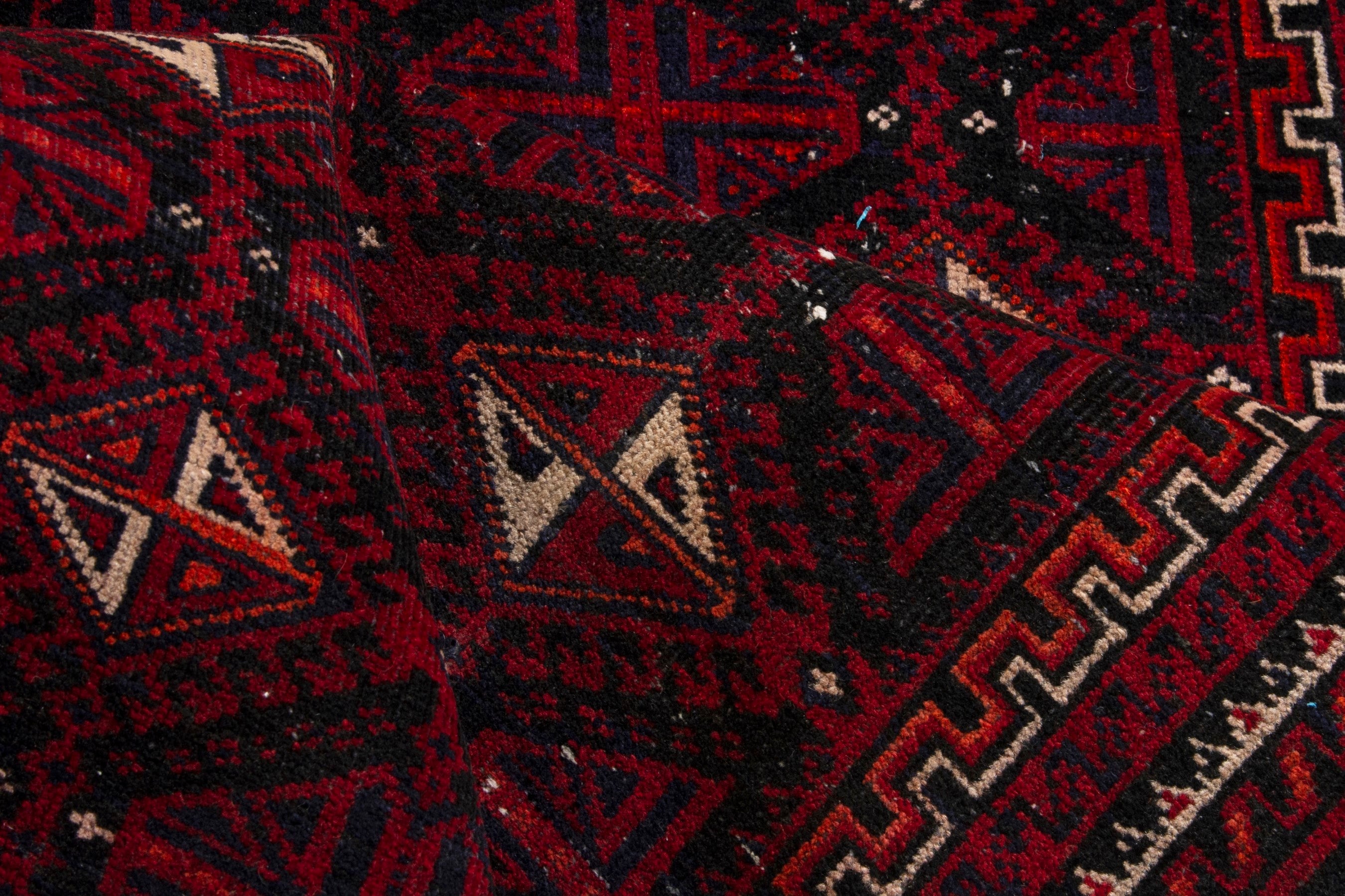Persian Baluch accent rug in burgundy and deep red, view 15 of 17