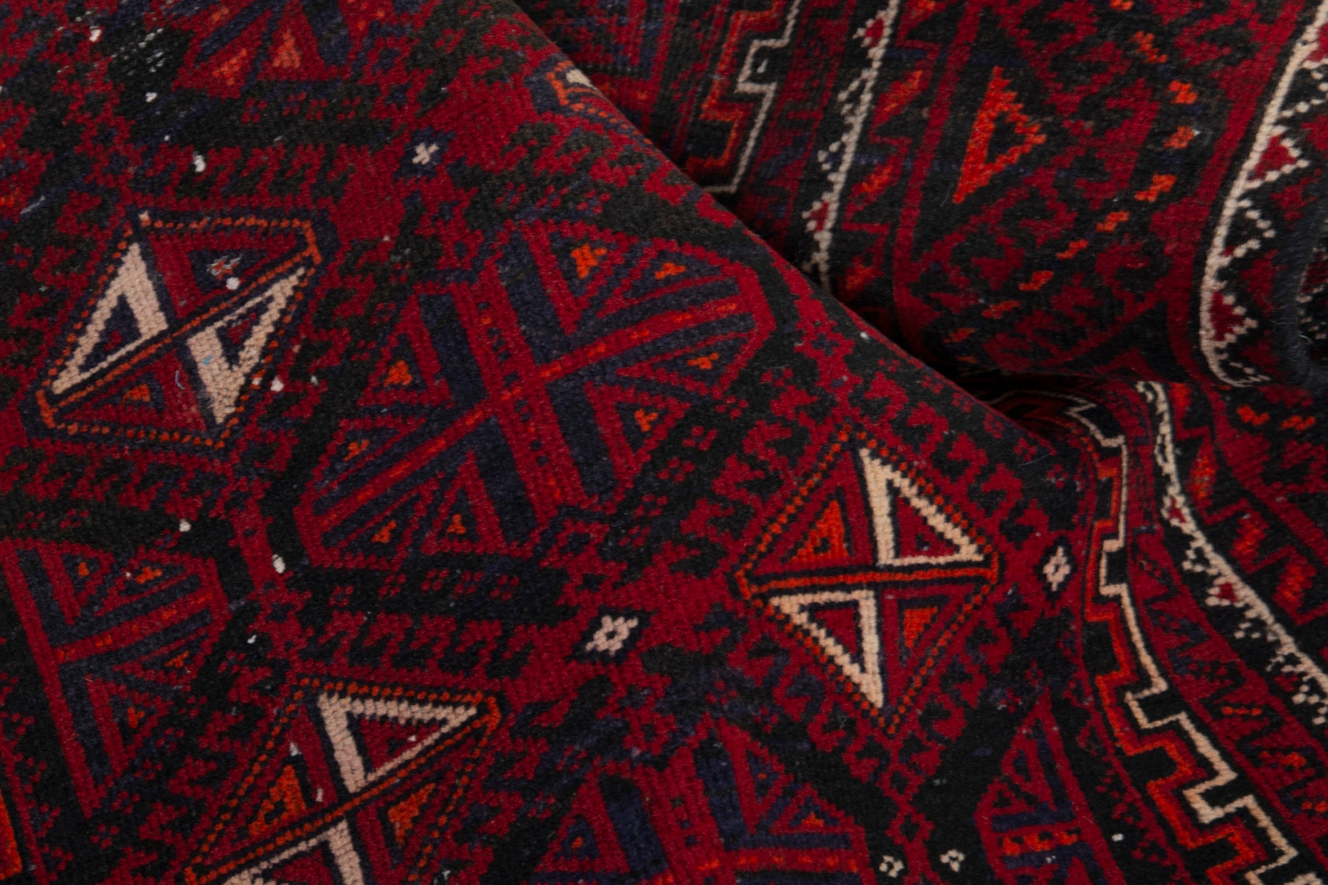 Persian Baluch accent rug in burgundy and deep red, view 16 of 17
