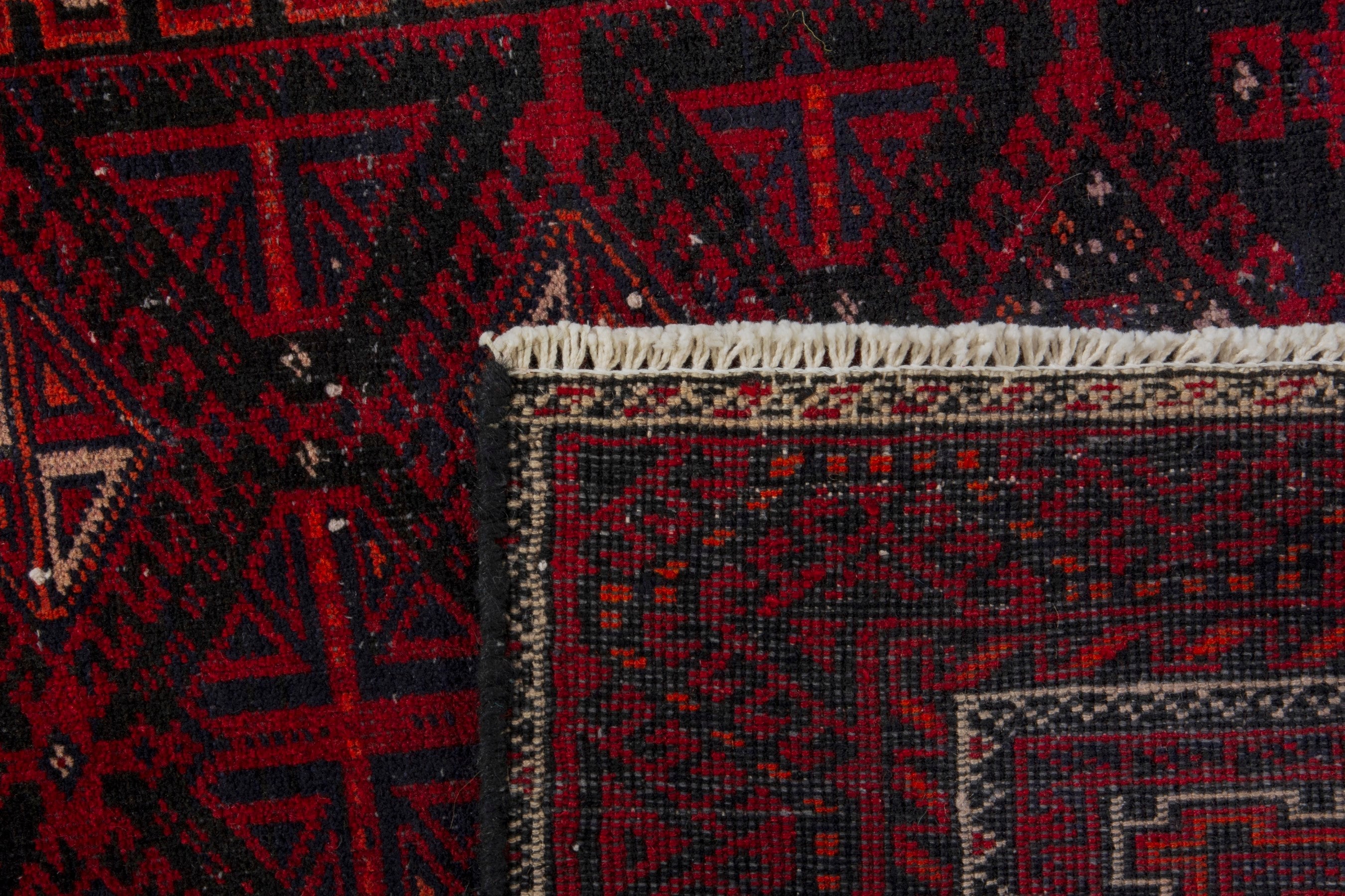 Persian Baluch accent rug in burgundy and deep red, view 17 of 17