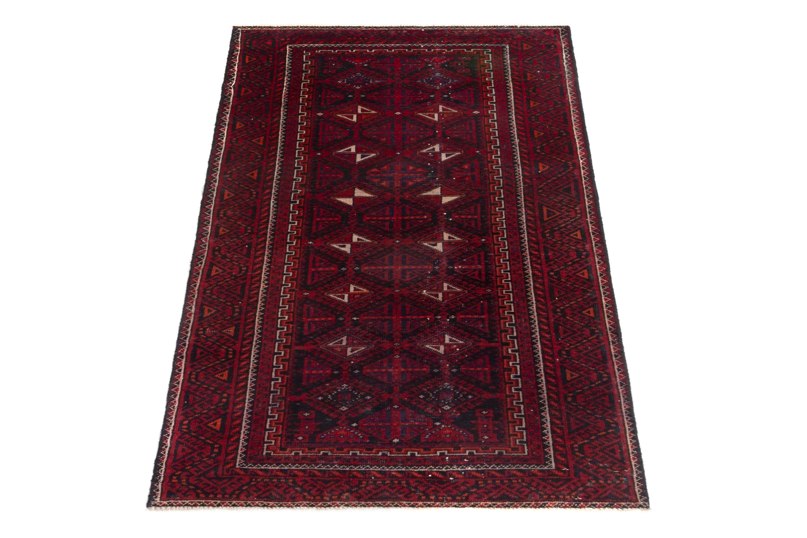 Persian Baluch accent rug in burgundy and deep red, view 2 of 17