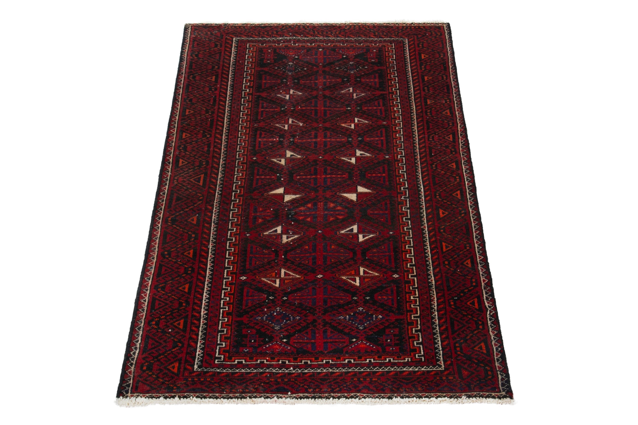 Persian Baluch accent rug in burgundy and deep red, view 3 of 17