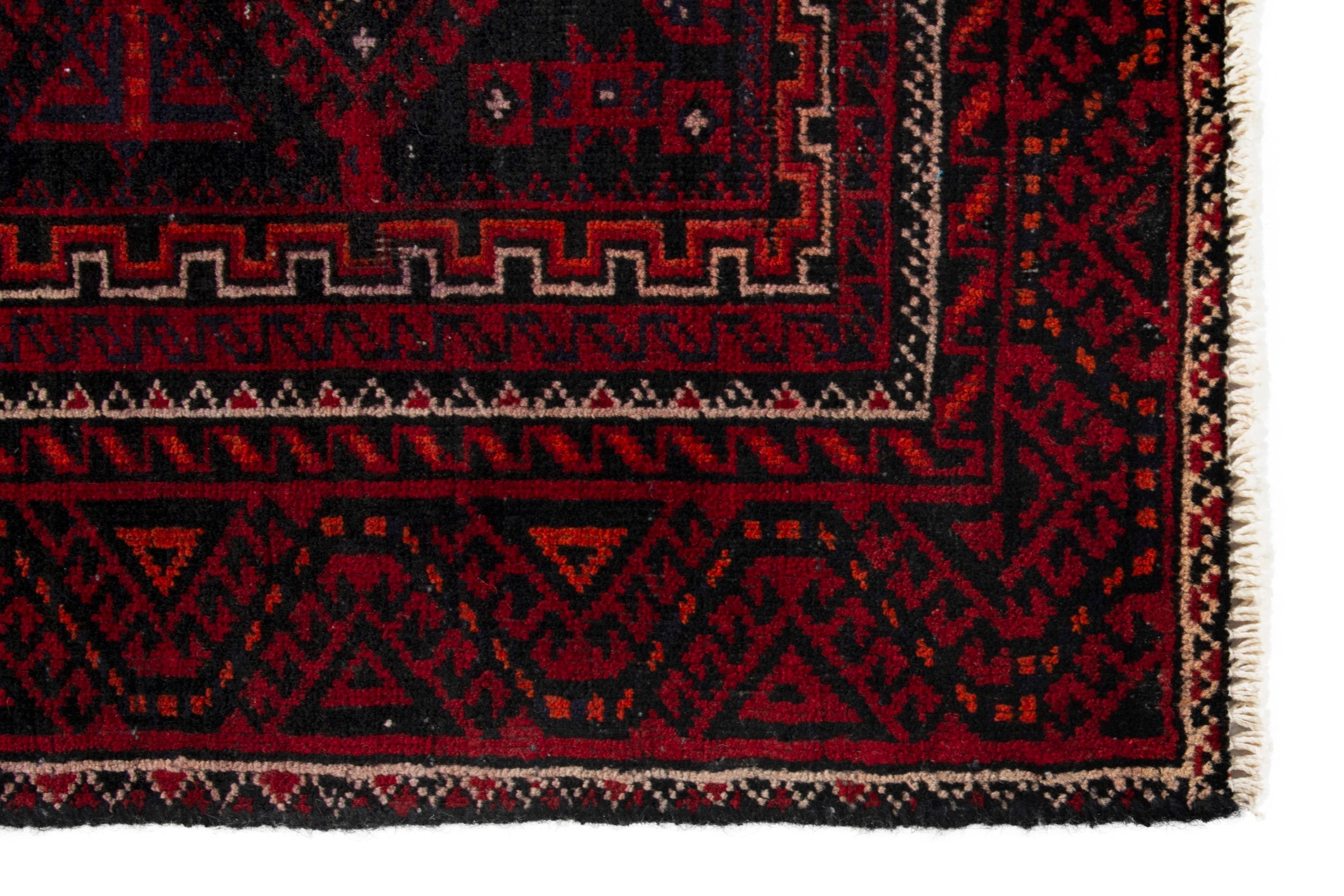 Persian Baluch accent rug in burgundy and deep red, view 5 of 17