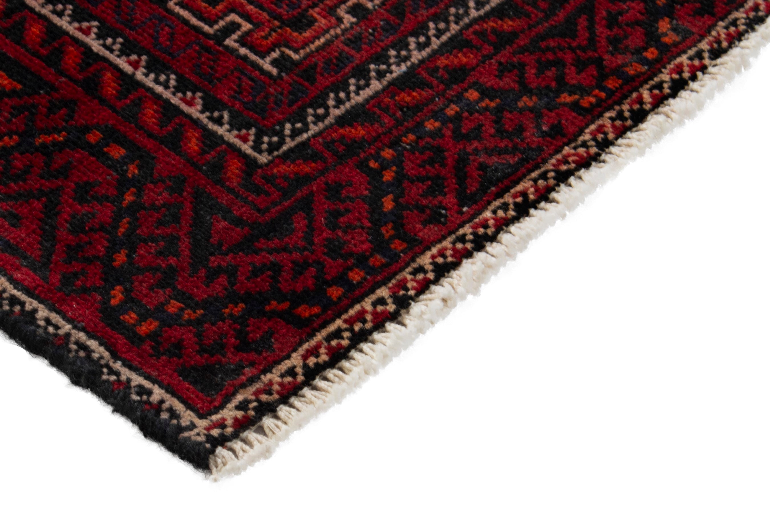 Persian Baluch accent rug in burgundy and deep red, view 6 of 17
