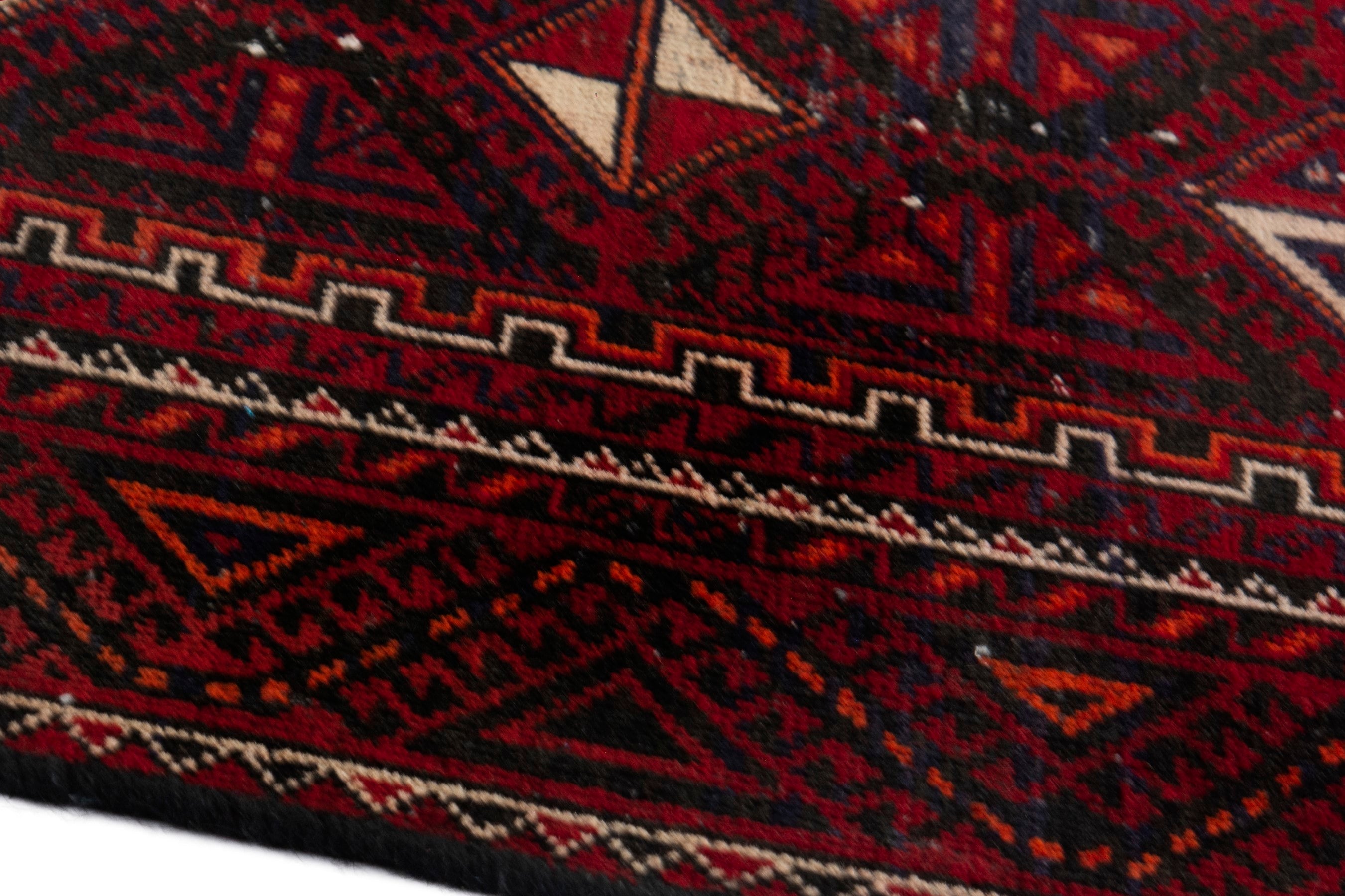 Persian Baluch accent rug in burgundy and deep red, view 8 of 17