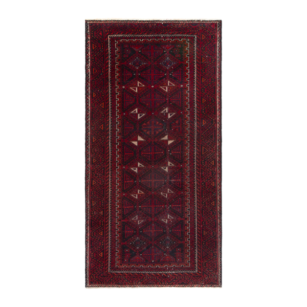 Persian Baluch runner rug in burgundy and deep red, 2'7" x 5'5"
