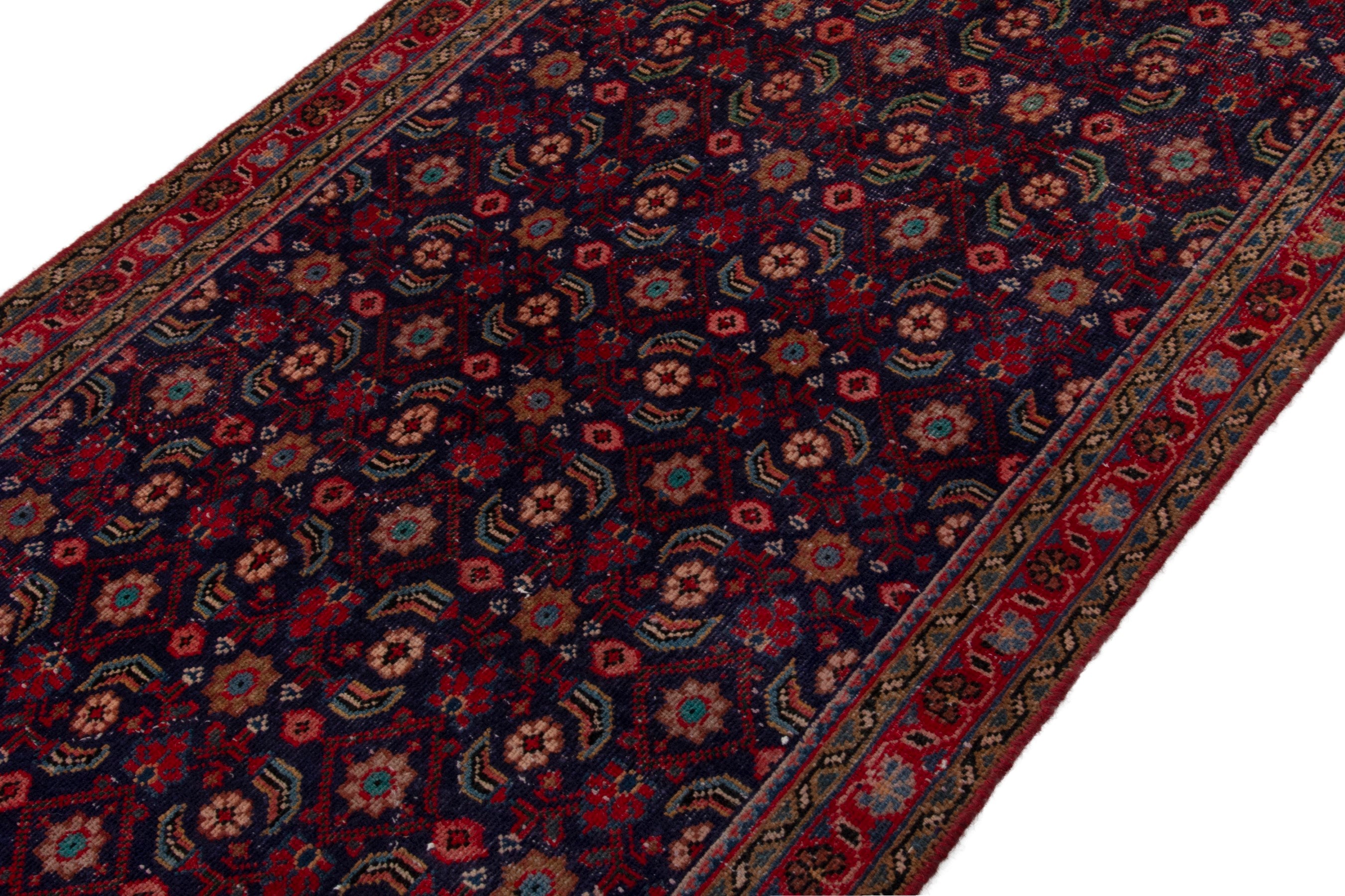 Persian Mahal runner rug in burgundy and deep red, view 4 of 17