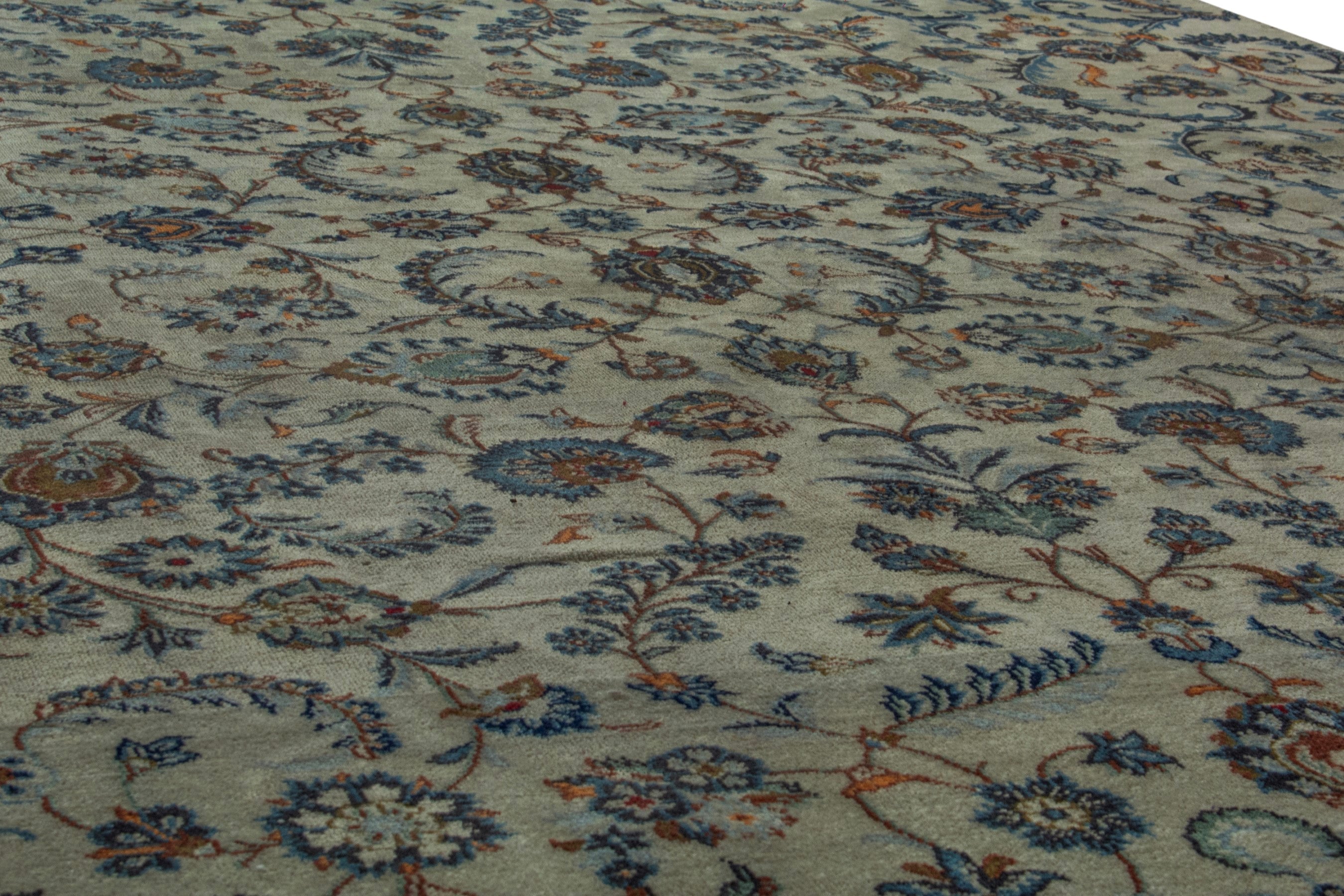 Persian Kashan oversized rug in cream and navy, view 11 of 22