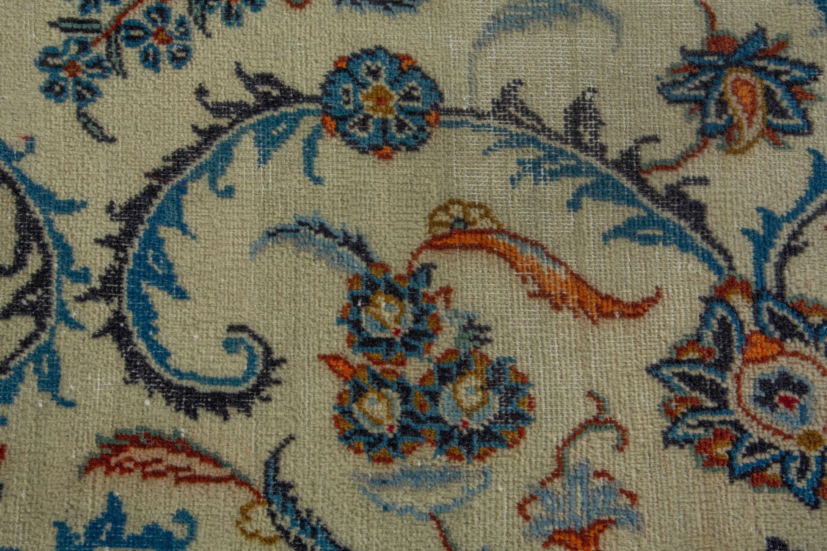 Persian Kashan oversized rug in cream and navy, view 12 of 22