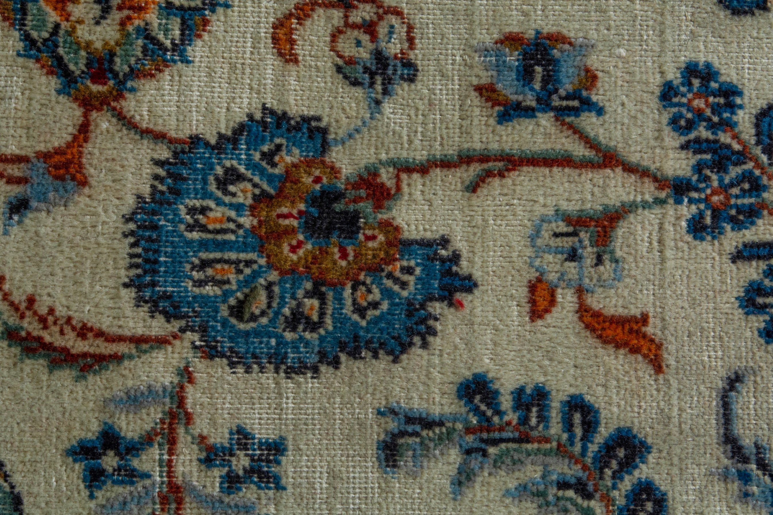 Persian Kashan oversized rug in cream and navy, view 13 of 22