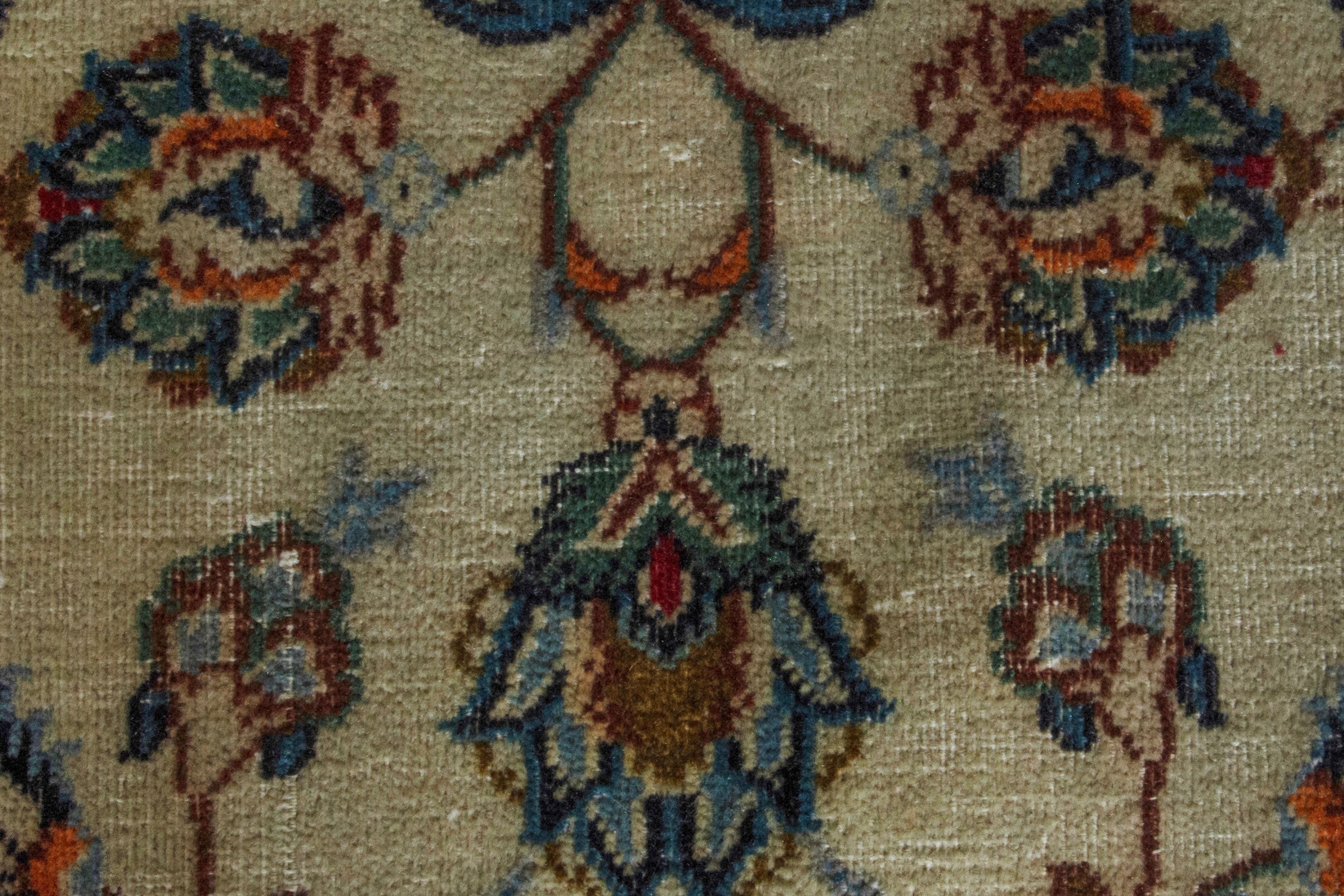 Persian Kashan oversized rug in cream and navy, view 14 of 22