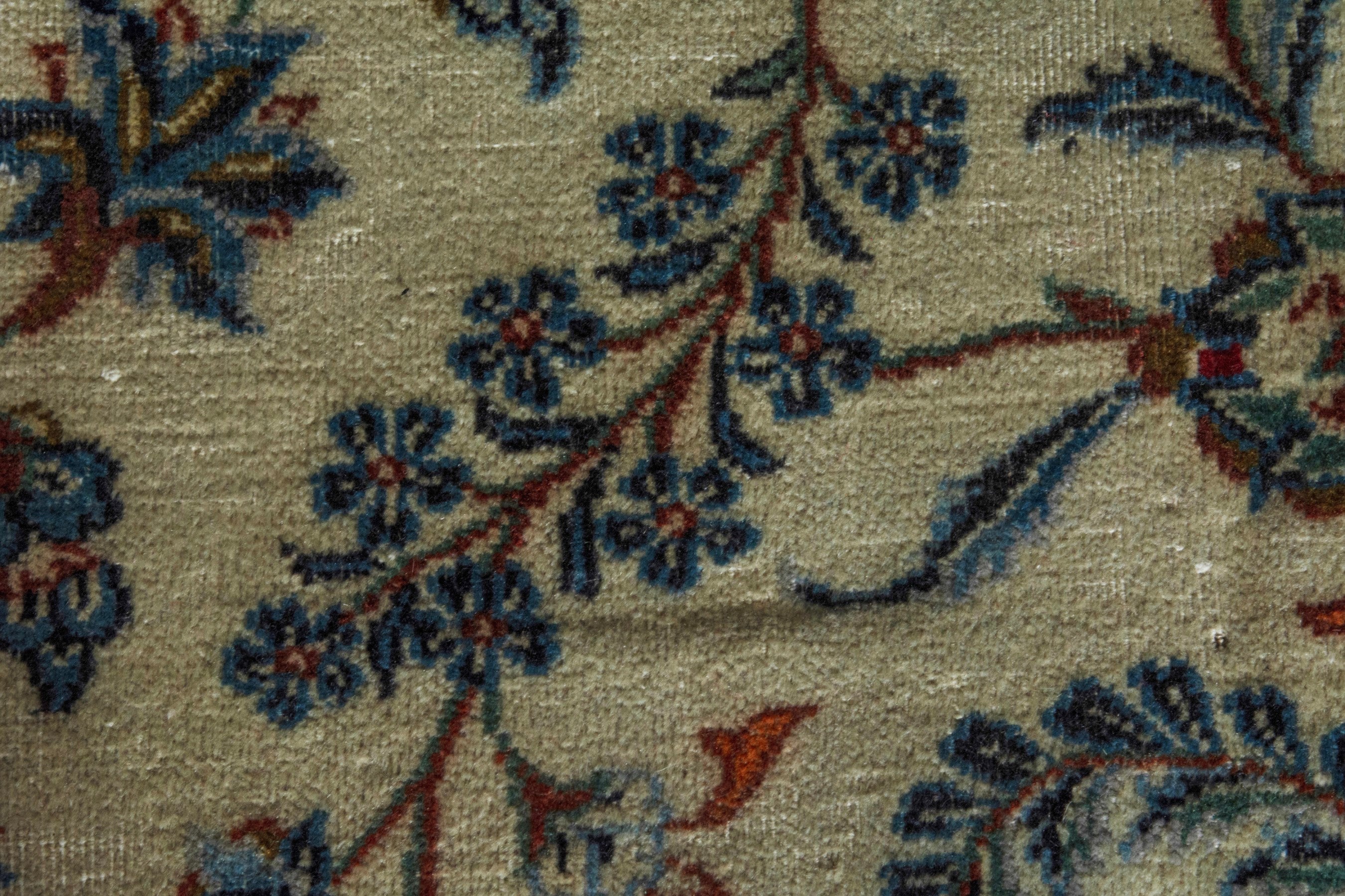 Persian Kashan oversized rug in cream and navy, view 15 of 22