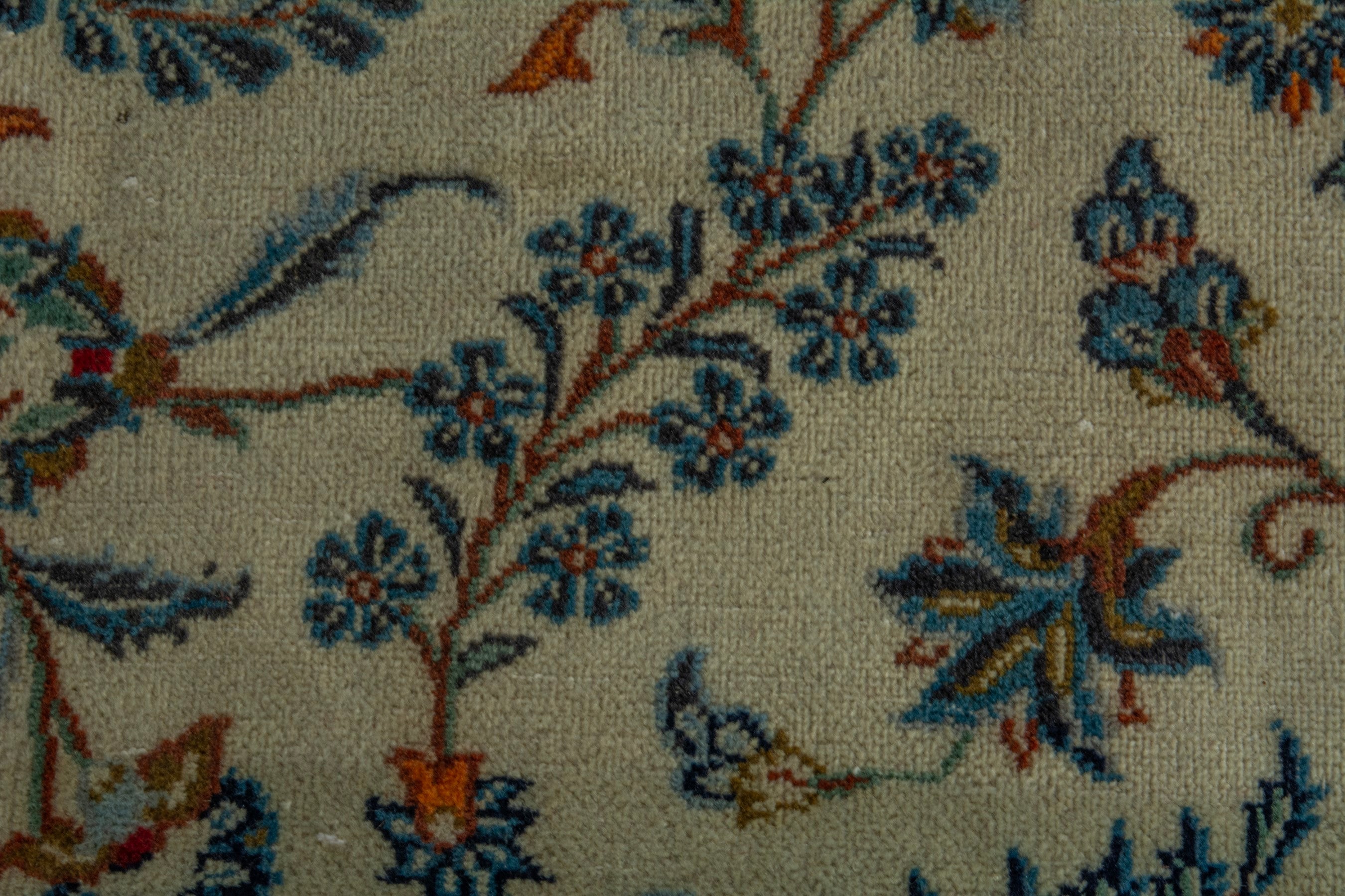 Persian Kashan oversized rug in cream and navy, view 16 of 22