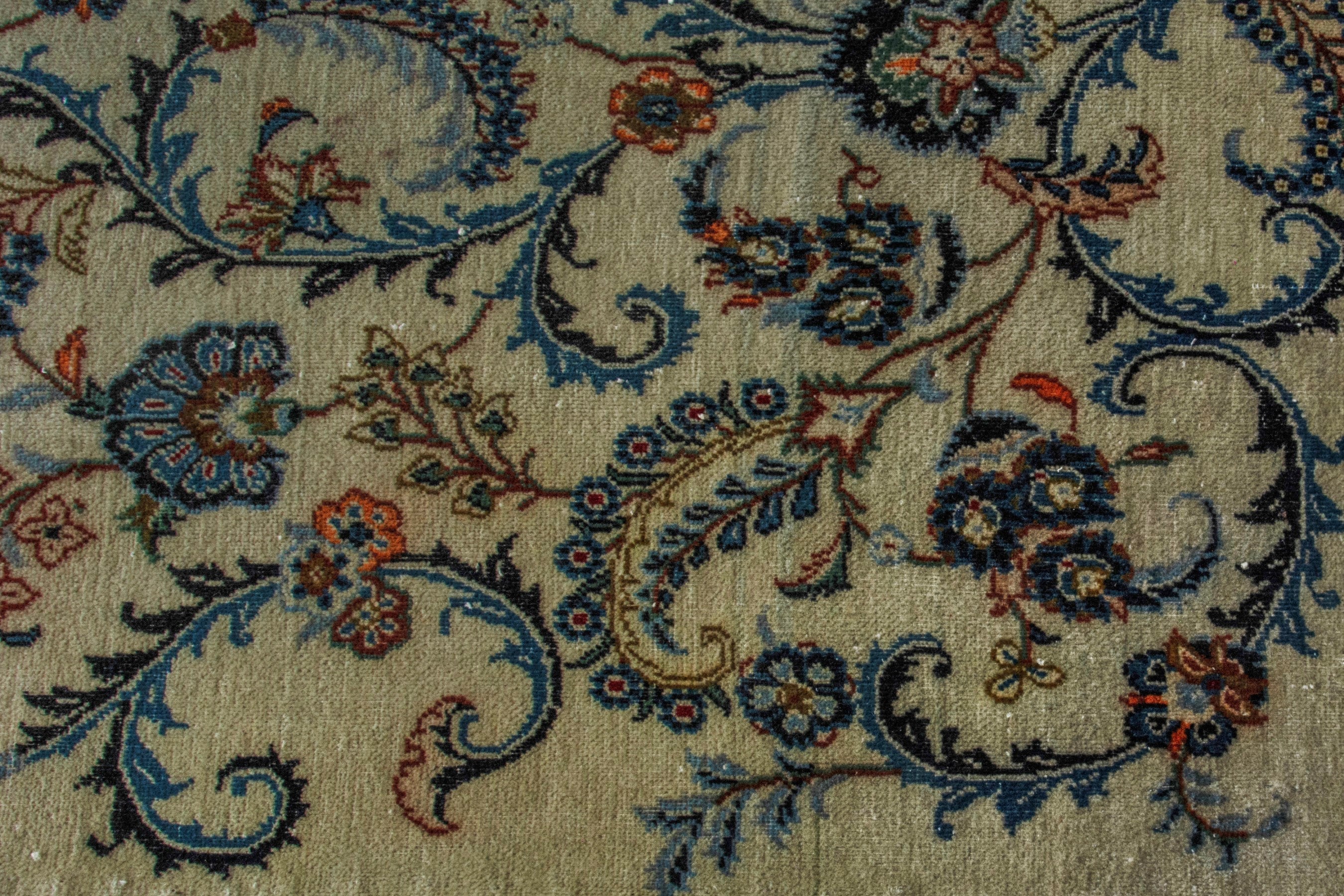 Persian Kashan oversized rug in cream and navy, view 5 of 22