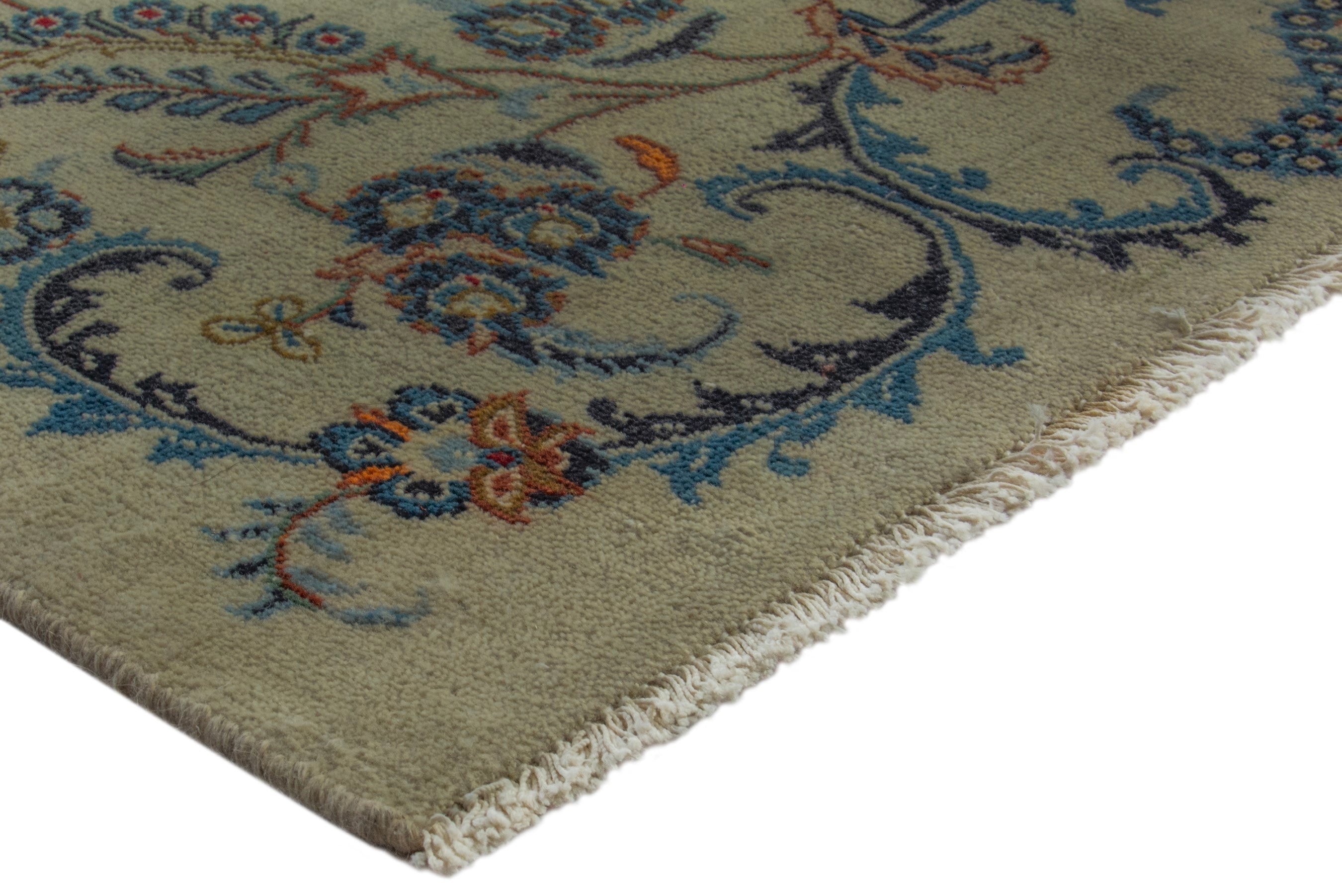 Persian Kashan oversized rug in cream and navy, view 7 of 22