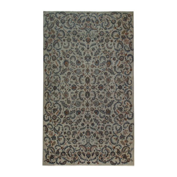 Persian Kashan oversized rug in cream and navy, 7'7" x 12'6"