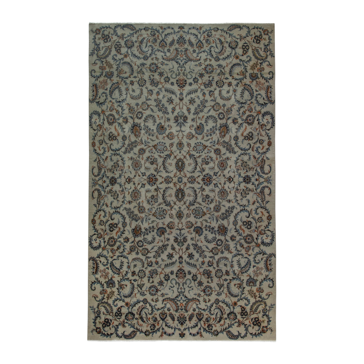 Persian Kashan oversized rug in cream and navy, 7'7" x 12'6"