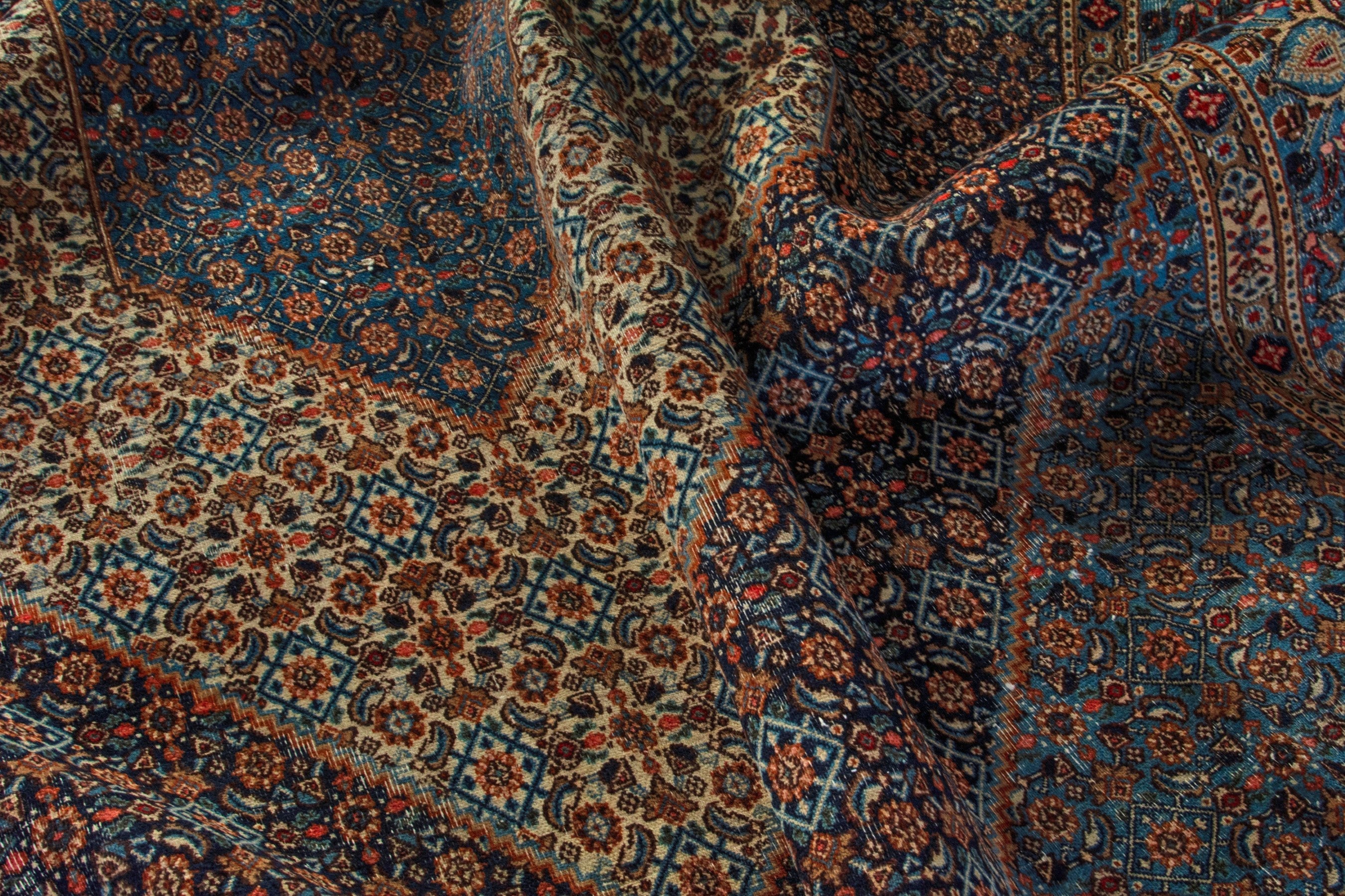 Persian Birjand oversized rug in dark blue and cream, view 17 of 21