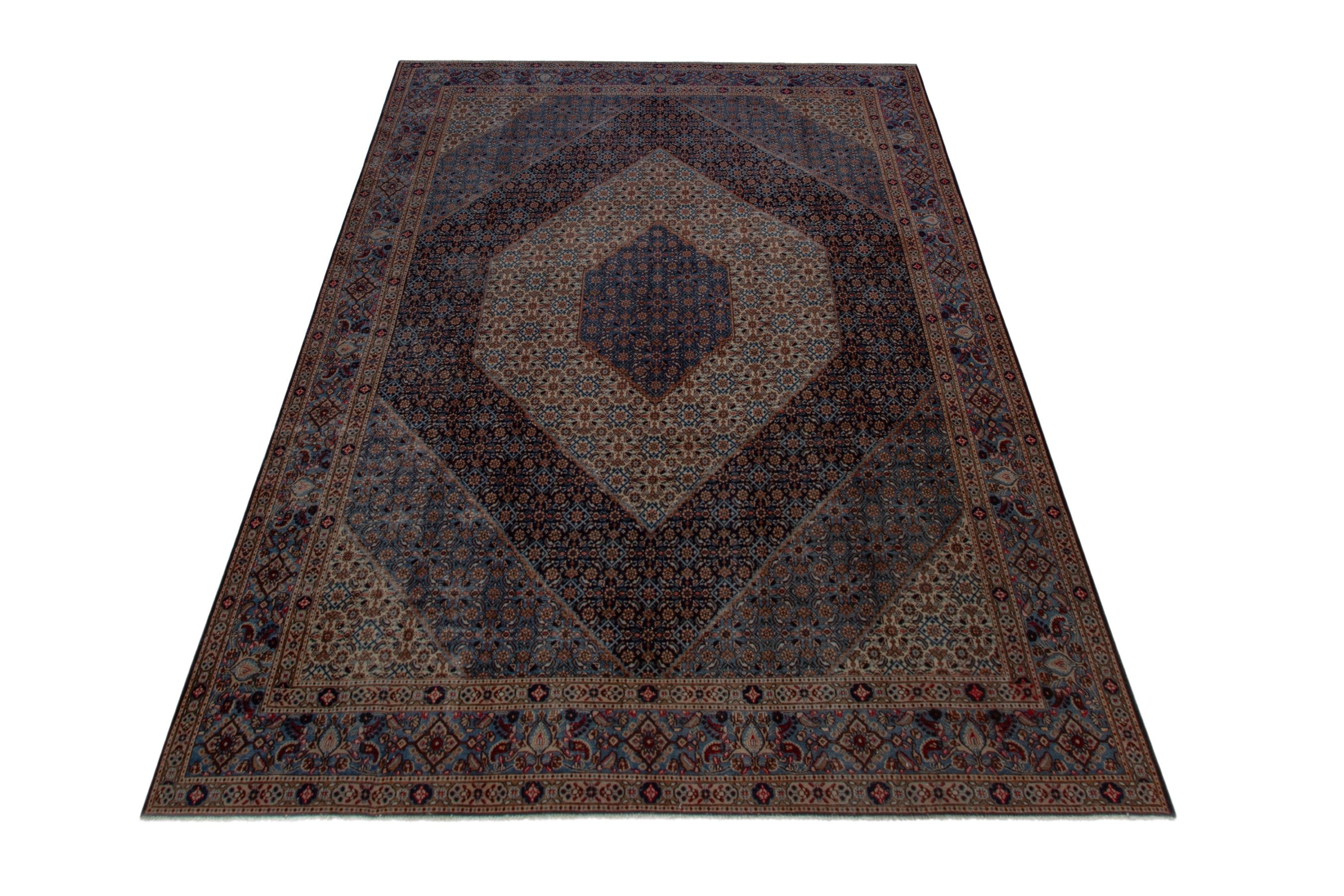 Persian Birjand oversized rug in dark blue and cream, view 2 of 21