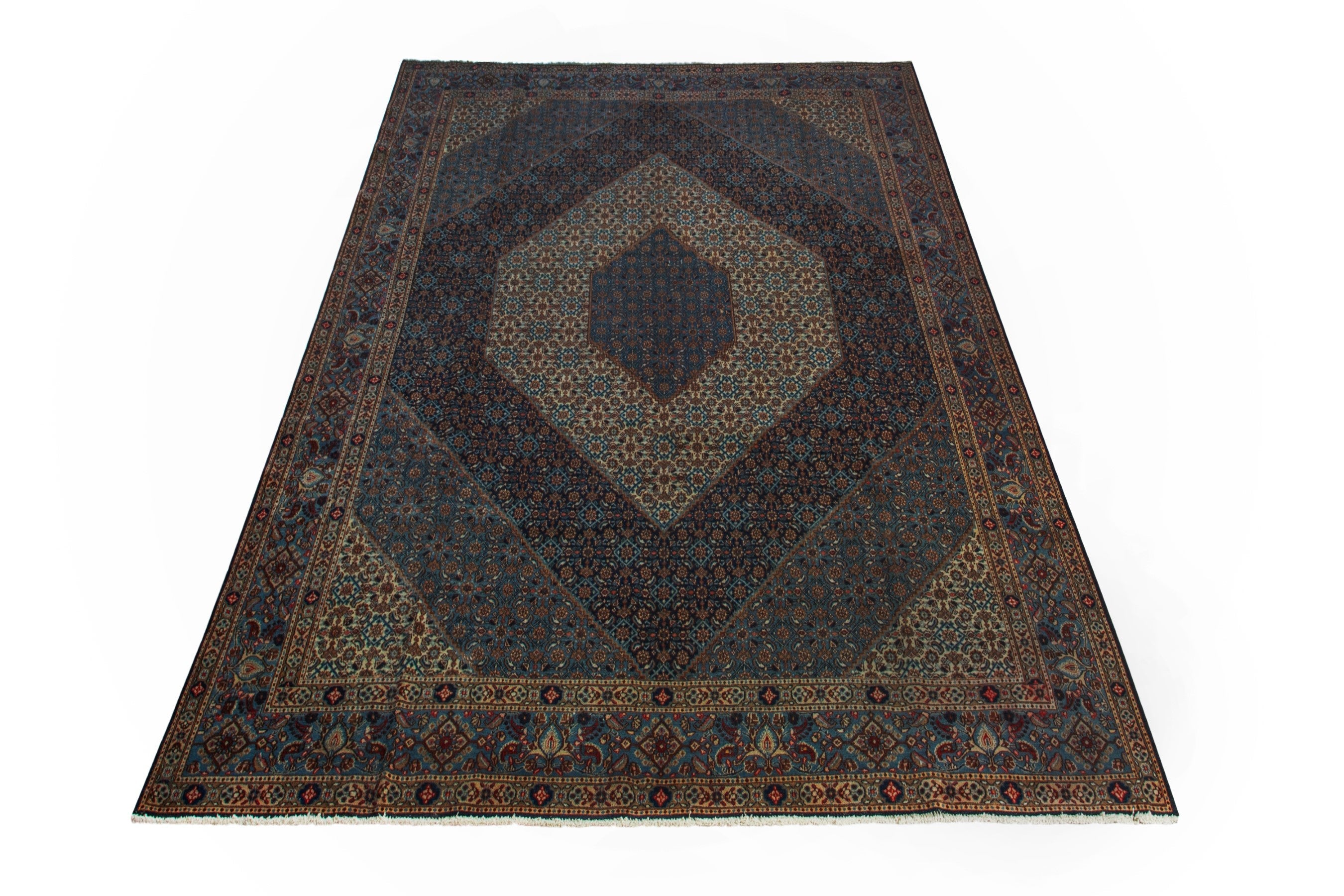 Persian Birjand oversized rug in dark blue and cream, view 3 of 21