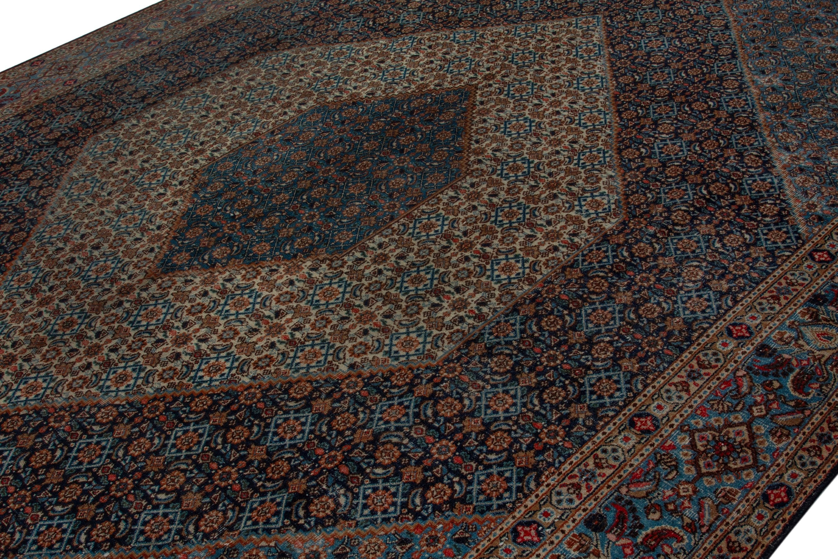 Persian Birjand oversized rug in dark blue and cream, view 4 of 21